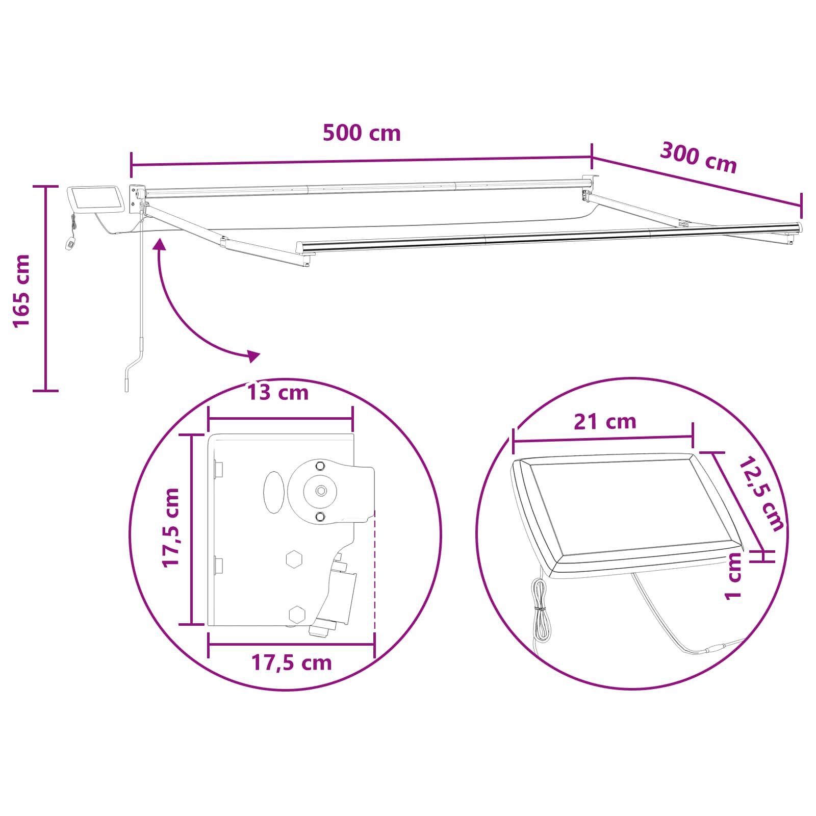 Handbediende luifel met LED's Taupe 100% Polyester en Aluminium is nu te koop bij PeponiXL, paradijselijk wonen!