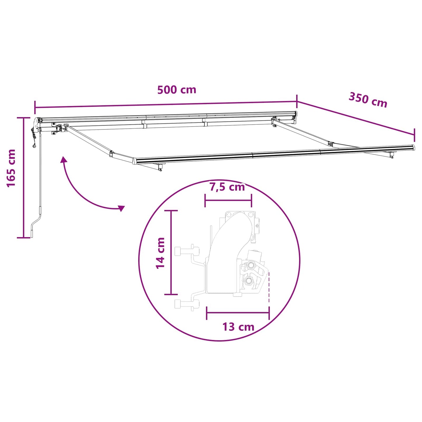 Uitschuifbare luifel Zand 500 × 350 cm