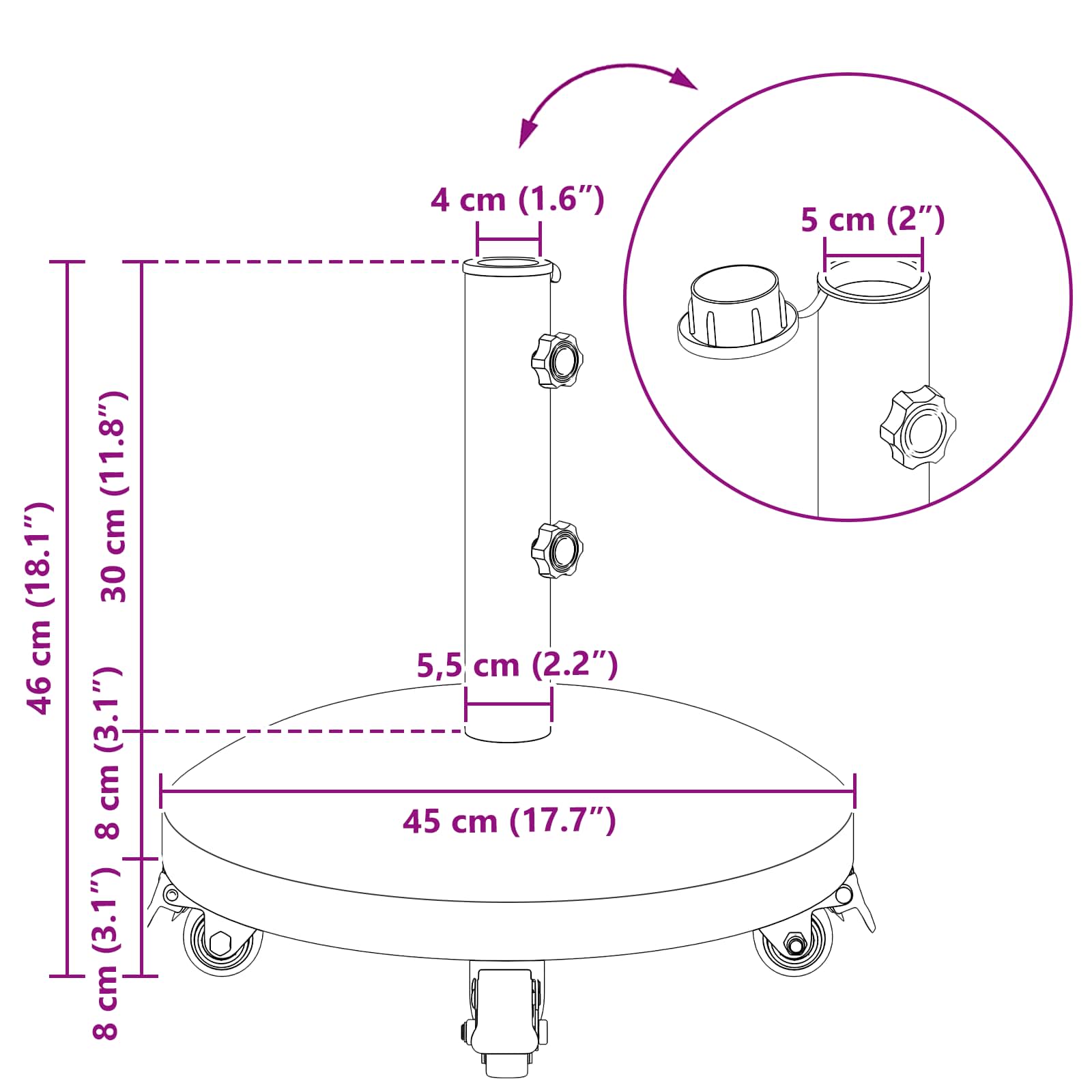 Graniet parasolvoet met wielen voor 4-5 cm stok 27.2 kg Grijs is nu te koop bij PeponiXL, paradijselijk wonen!