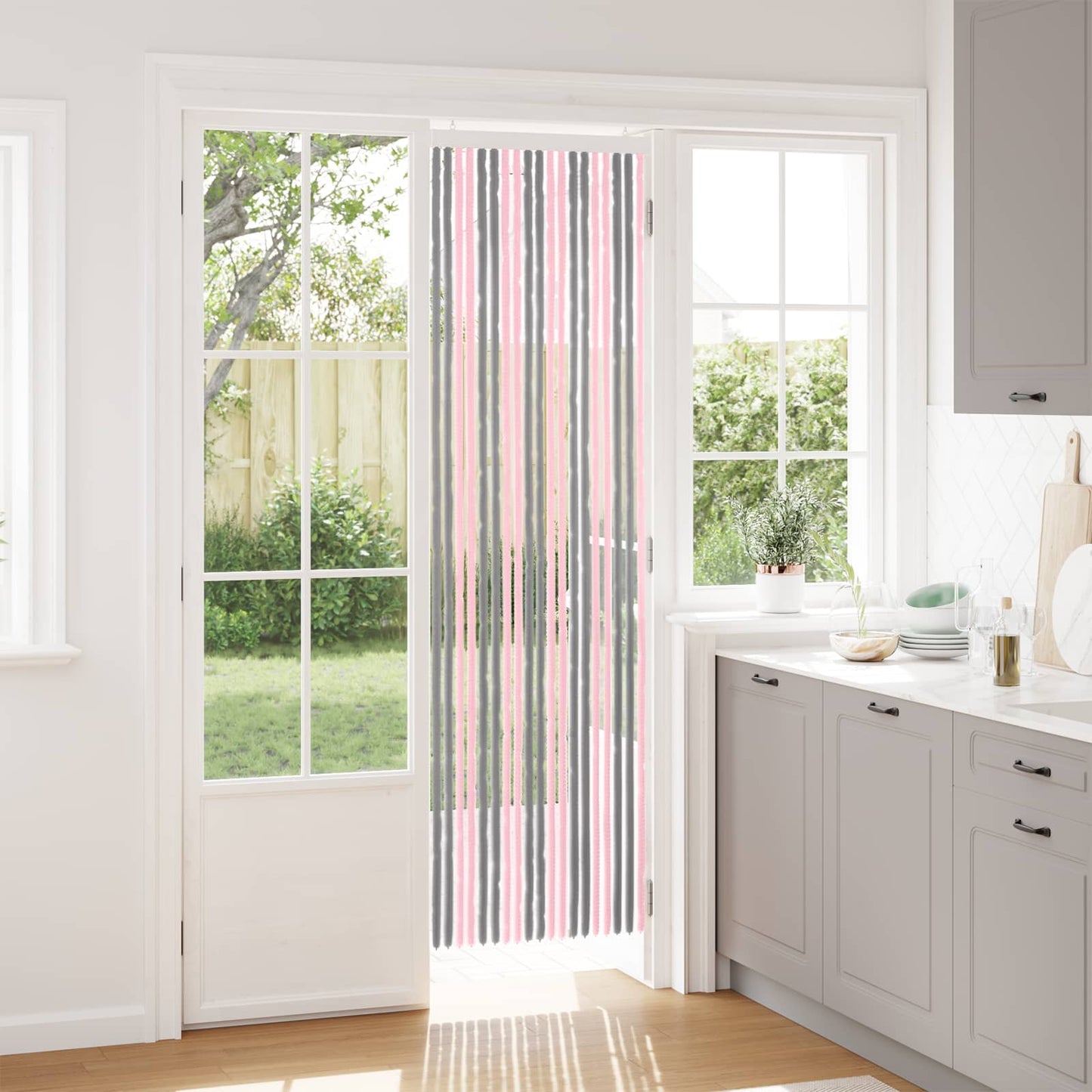 Insecten Gordijn Chenille Zilvergrijs en Roze 56 x 200 cm is nu te koop bij PeponiXL, paradijselijk wonen!