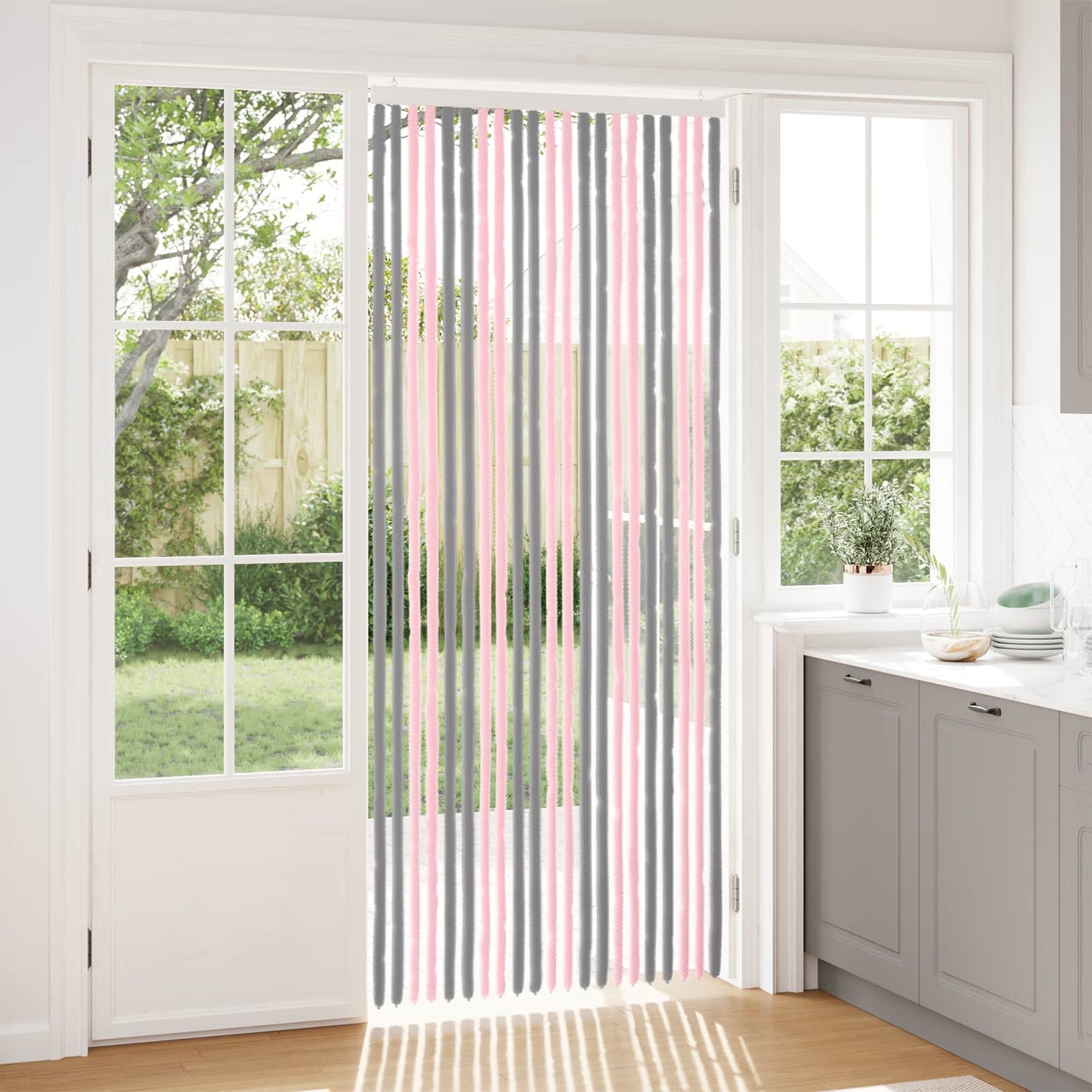 Insecten Gordijn Chenille Zilvergrijs en Roze 90 x 220 cm is nu te koop bij PeponiXL, paradijselijk wonen!