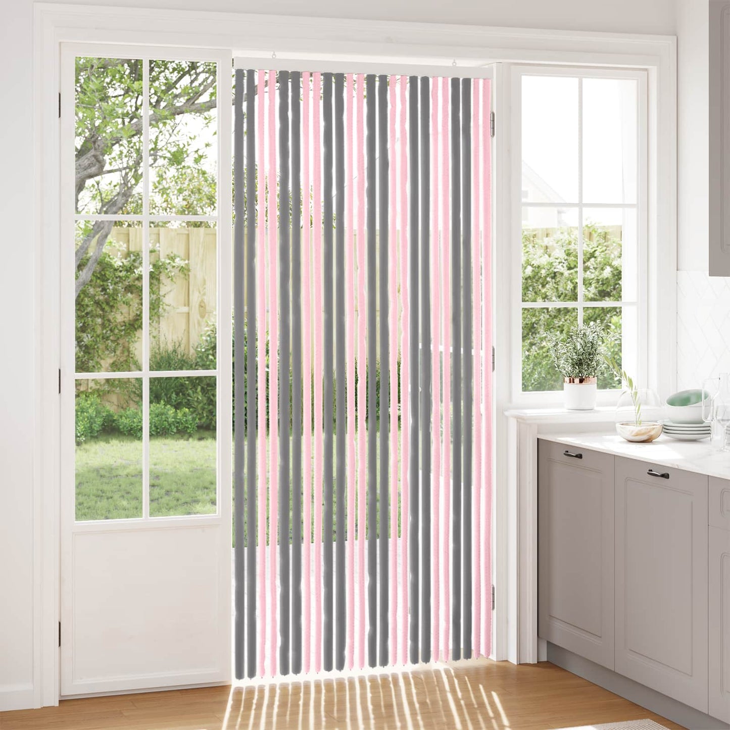 Insecten Gordijn Chenille Zilvergrijs en Roze 100 x 220 cm is nu te koop bij PeponiXL, paradijselijk wonen!