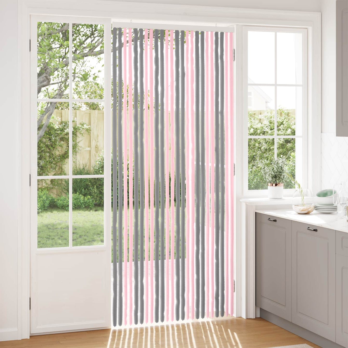 Insecten Gordijn Chenille Zilvergrijs en Roze 100 x 230 cm is nu te koop bij PeponiXL, paradijselijk wonen!