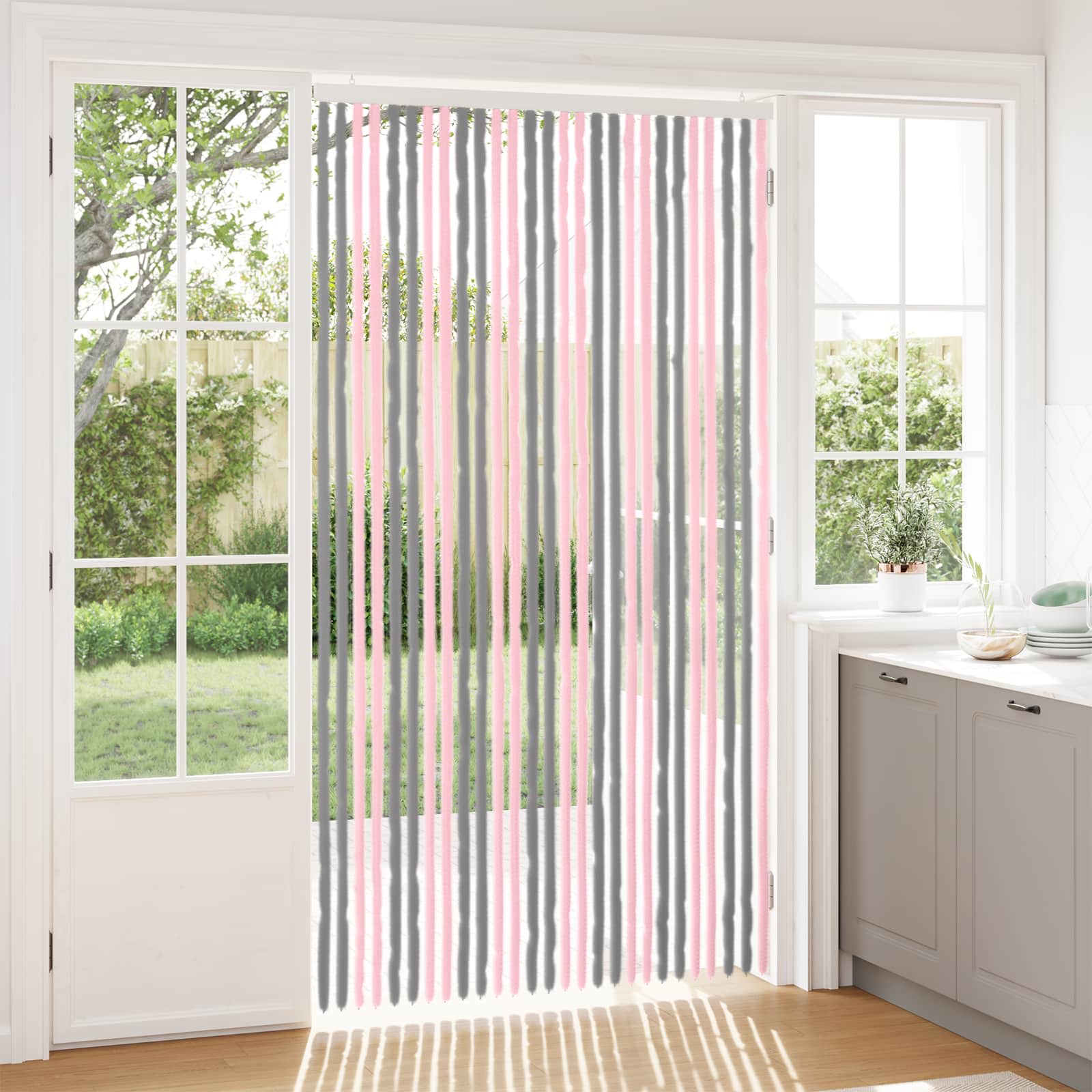 Insecten Gordijn Chenille Zilvergrijs en Roze 118 x 220 cm is nu te koop bij PeponiXL, paradijselijk wonen!