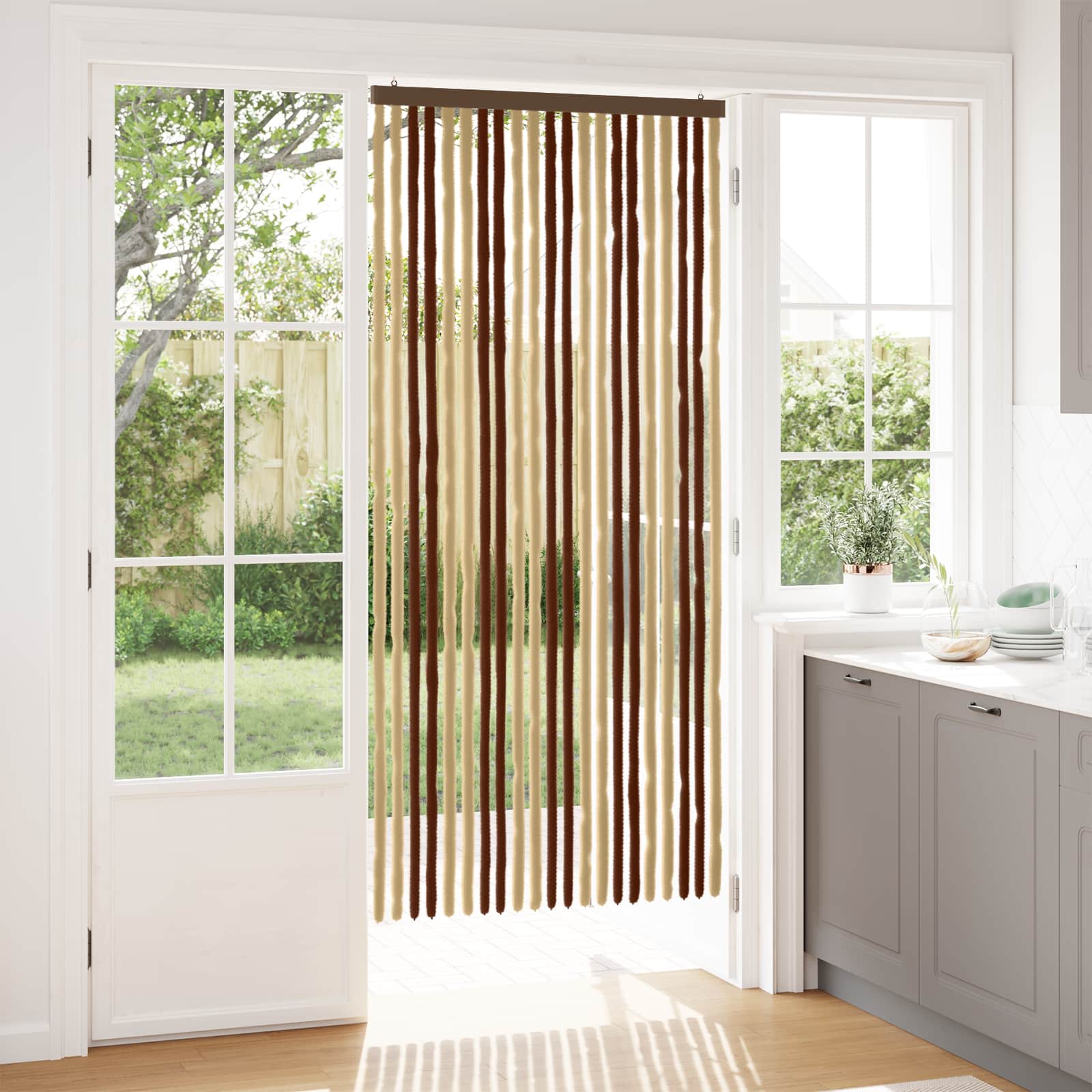 Insecten Gordijn Chenille Bruin en beige 90 x 200 cm 100% PP is nu te koop bij PeponiXL, paradijselijk wonen!