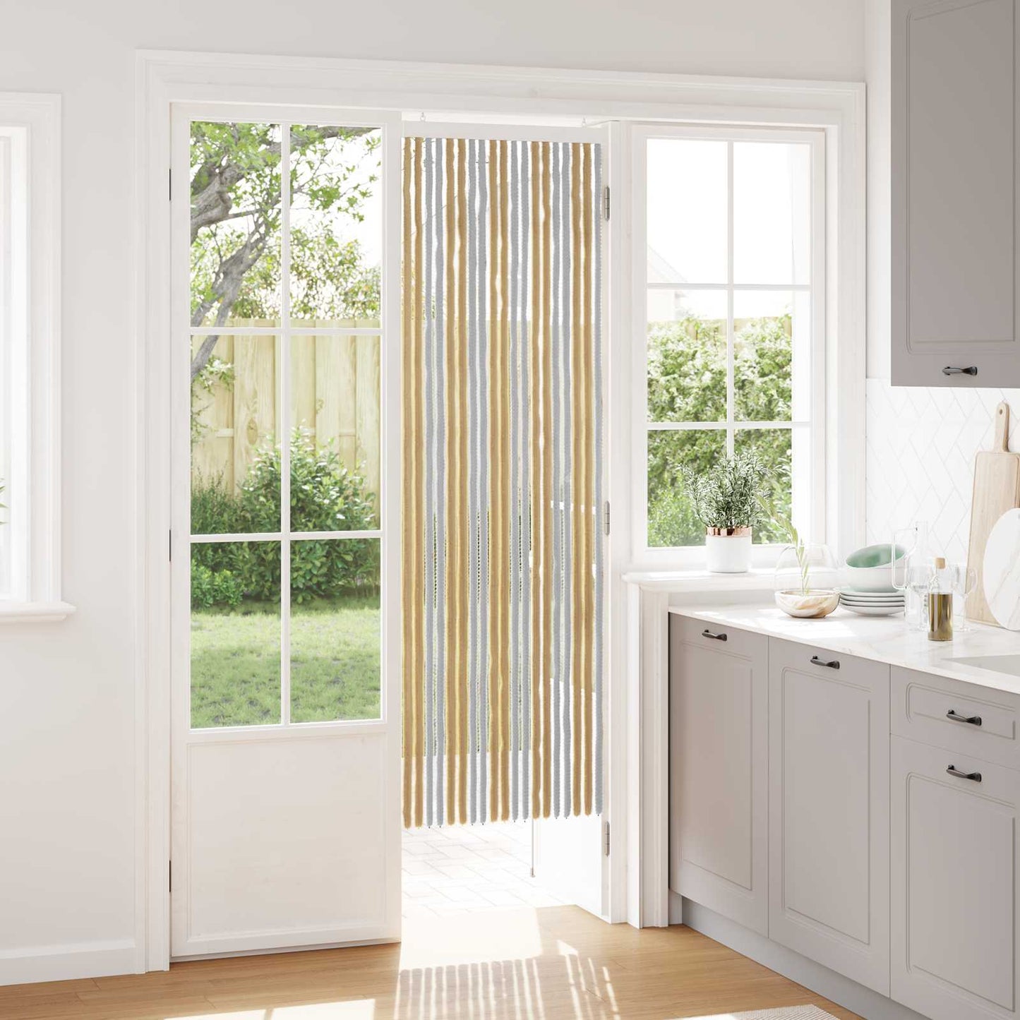 Insecten Gordijn Chenille Grijs en Beige 56 x 185 cm 100% PP is nu te koop bij PeponiXL, paradijselijk wonen!