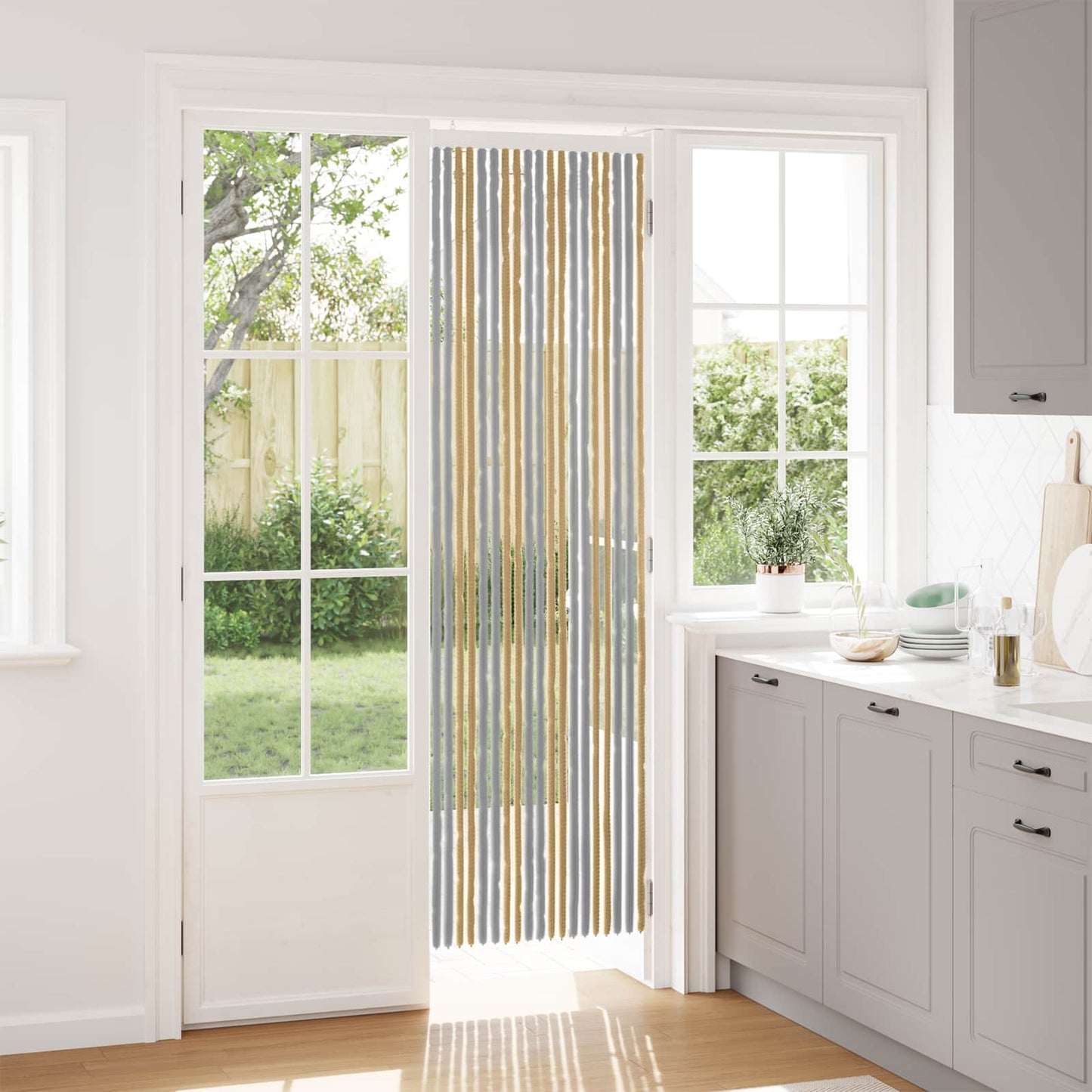 Insecten Gordijn Chenille Grijs en Beige 56 x 200 cm 100% PP is nu te koop bij PeponiXL, paradijselijk wonen!