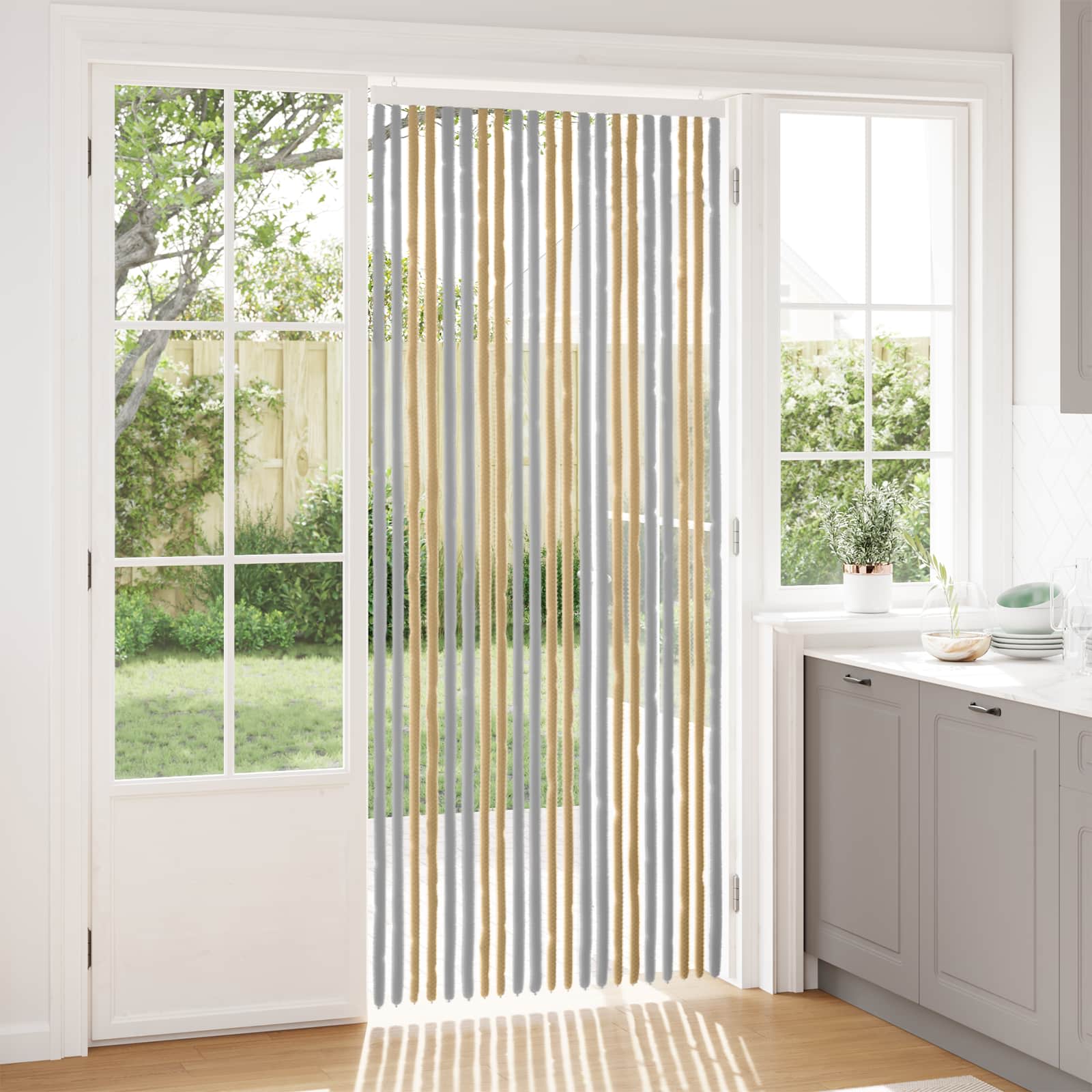 Insecten Gordijn Chenille Grijs en Beige 90 x 220 cm 100% PP is nu te koop bij PeponiXL, paradijselijk wonen!