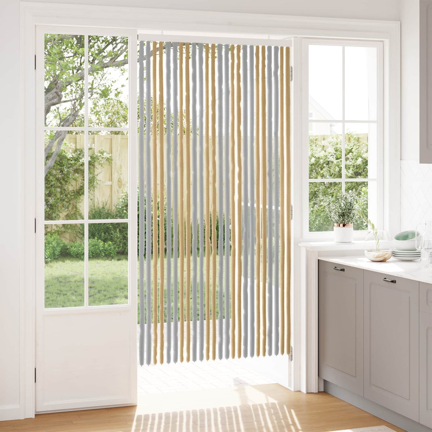 Insecten Gordijn Chenille Grijs en Beige 100 x 200 cm 100% PP is nu te koop bij PeponiXL, paradijselijk wonen!