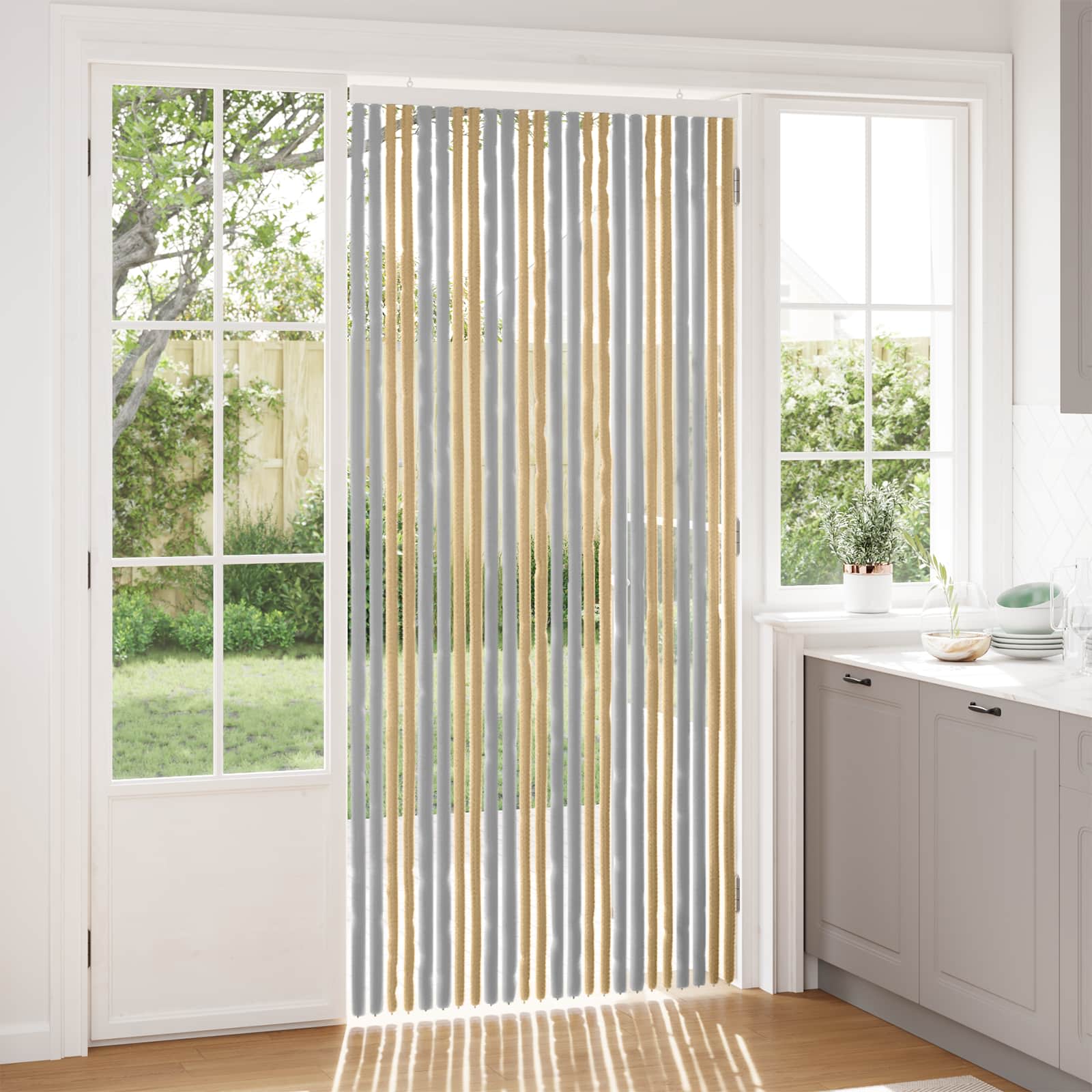 Insecten Gordijn Chenille Grijs en Beige 100 x 220 cm 100% PP is nu te koop bij PeponiXL, paradijselijk wonen!