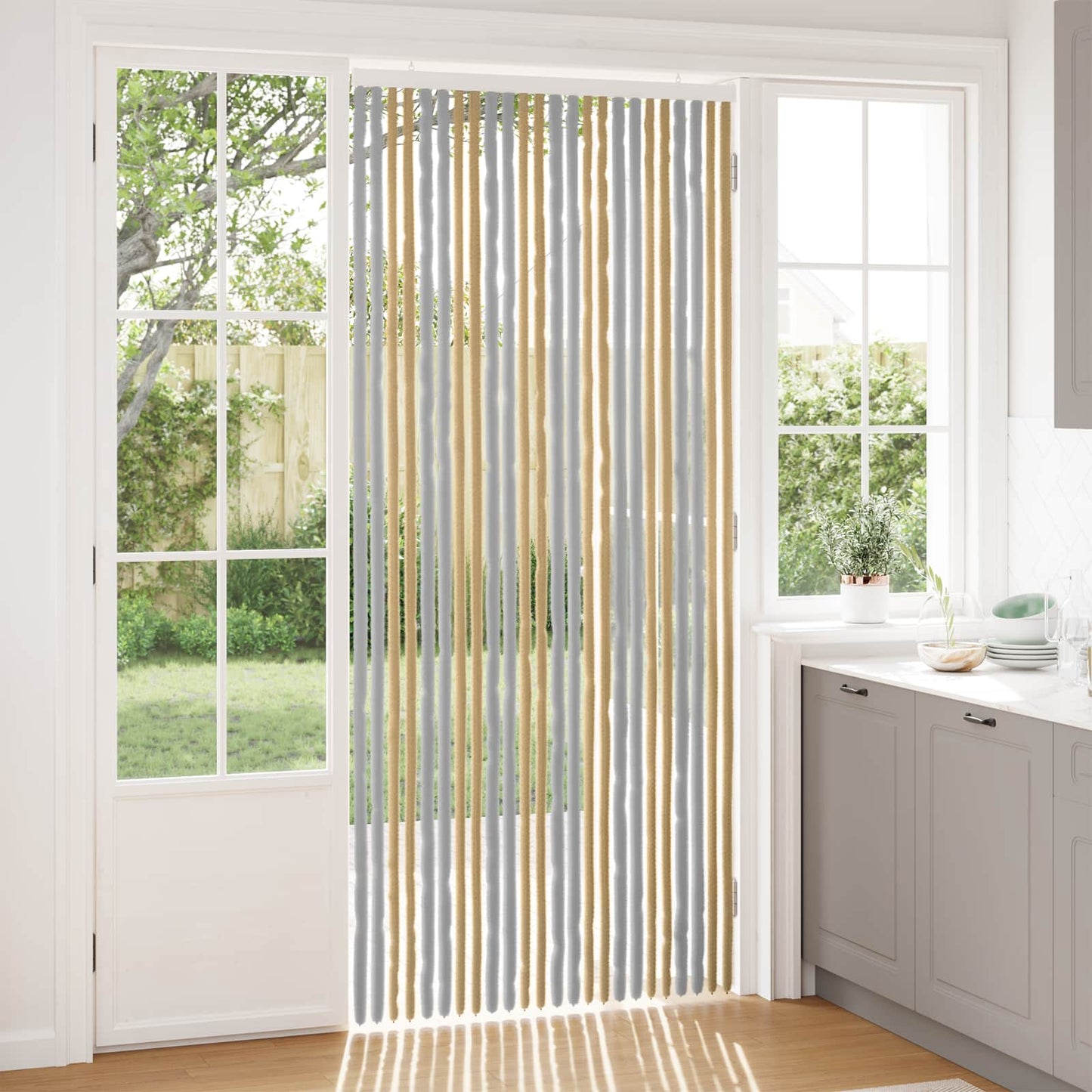 Insecten Gordijn Chenille Grijs en Beige 100 x 230 cm 100% PP is nu te koop bij PeponiXL, paradijselijk wonen!