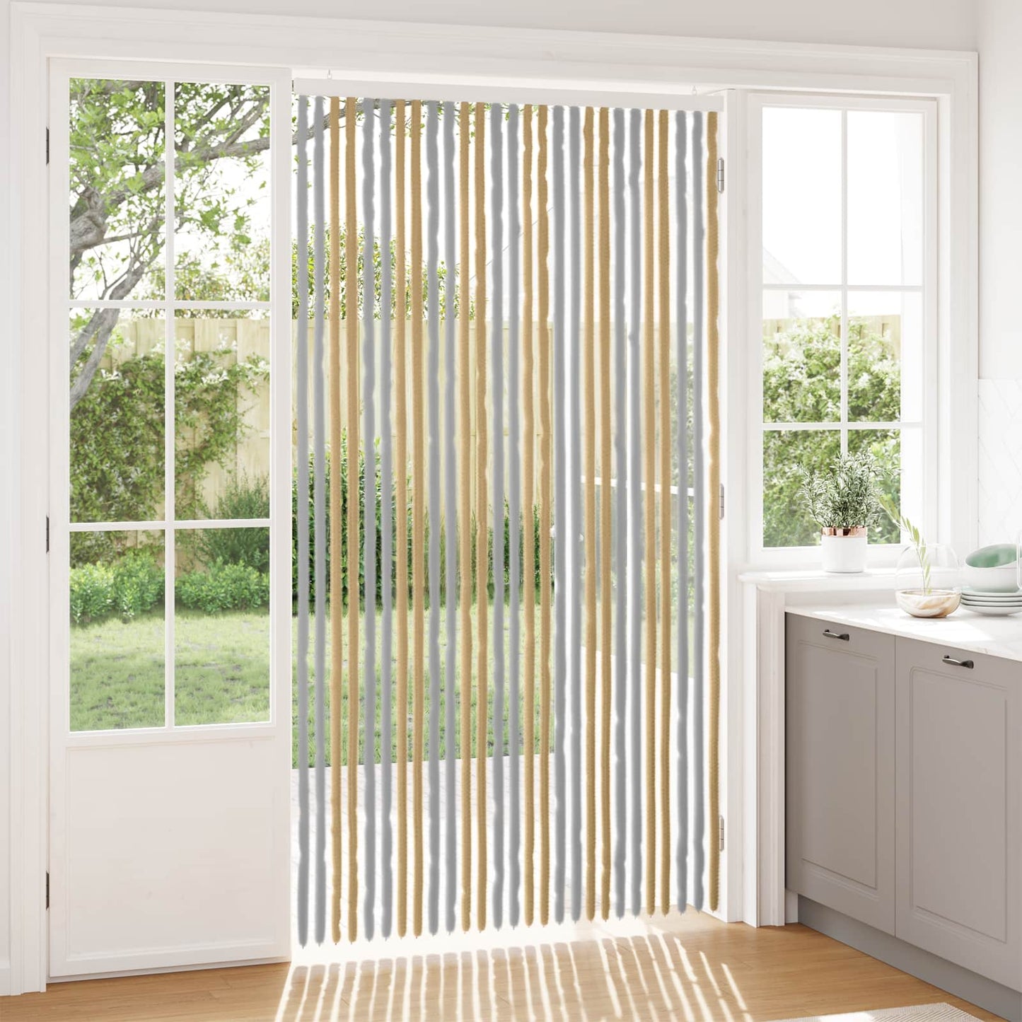 Insecten Gordijn Chenille Grijs en Beige 118 x 220 cm 100% PP is nu te koop bij PeponiXL, paradijselijk wonen!
