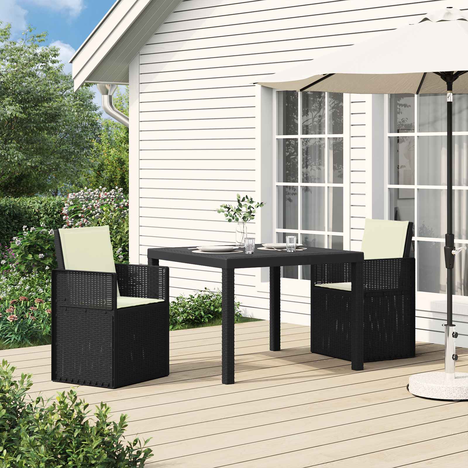 Tuin Eetstoelen 2 pcs Antraciet- en crèmekleurig PP is nu te koop bij PeponiXL, paradijselijk wonen!