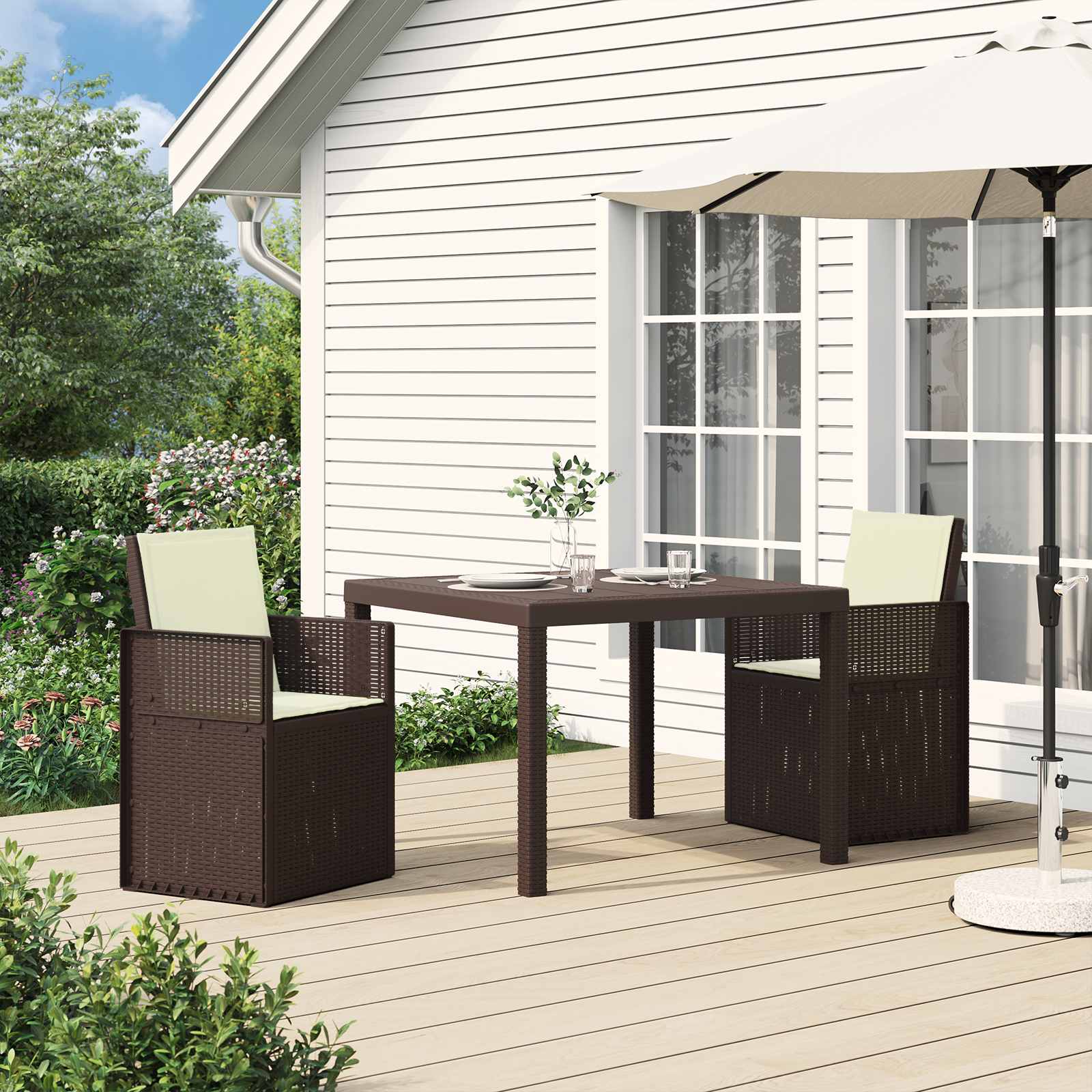 Tuin Eetstoelen 2 pcs Bruin en crèmekleurig PP is nu te koop bij PeponiXL, paradijselijk wonen!