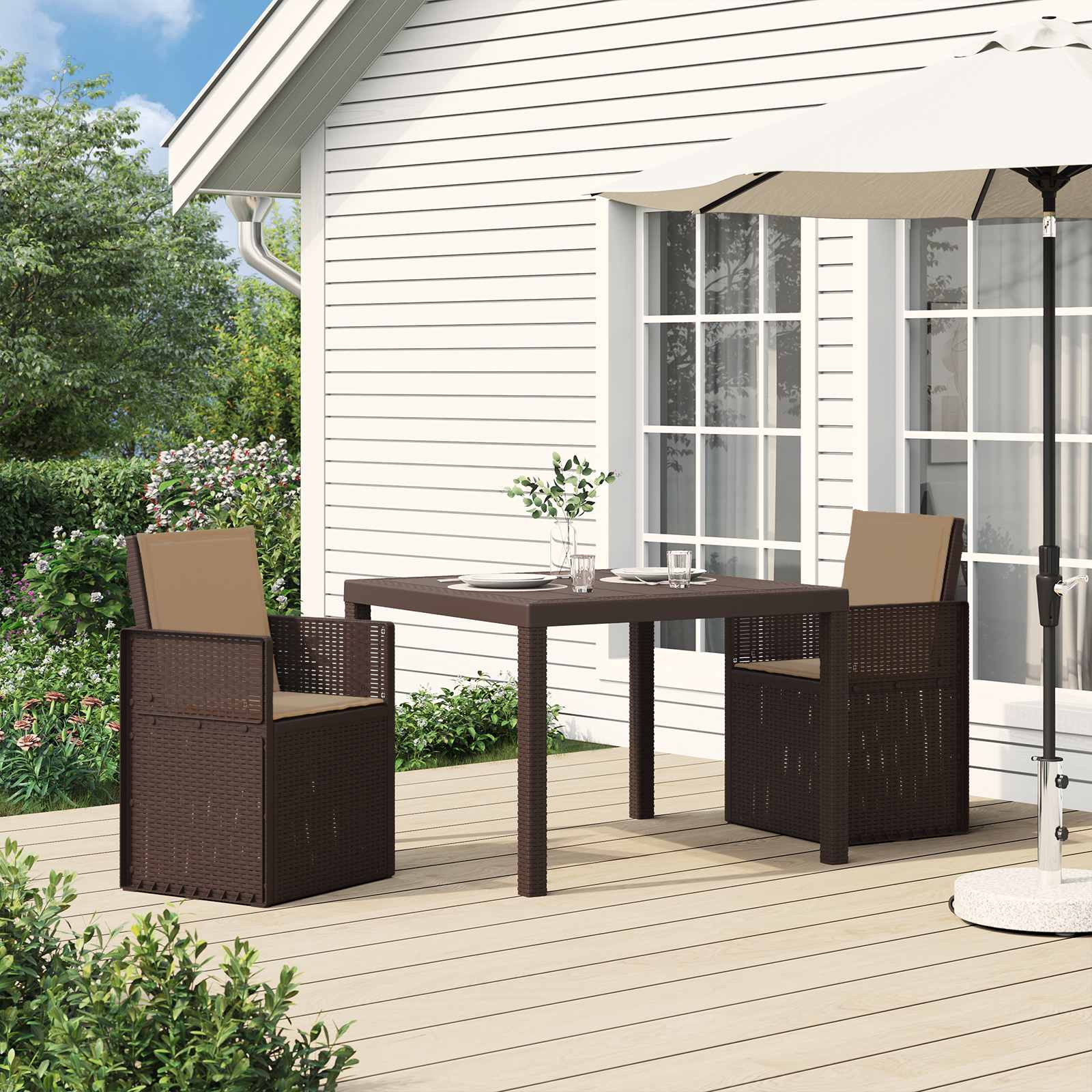 Tuin Eetstoelen 2 pcs Bruin en Taupe PP is nu te koop bij PeponiXL, paradijselijk wonen!