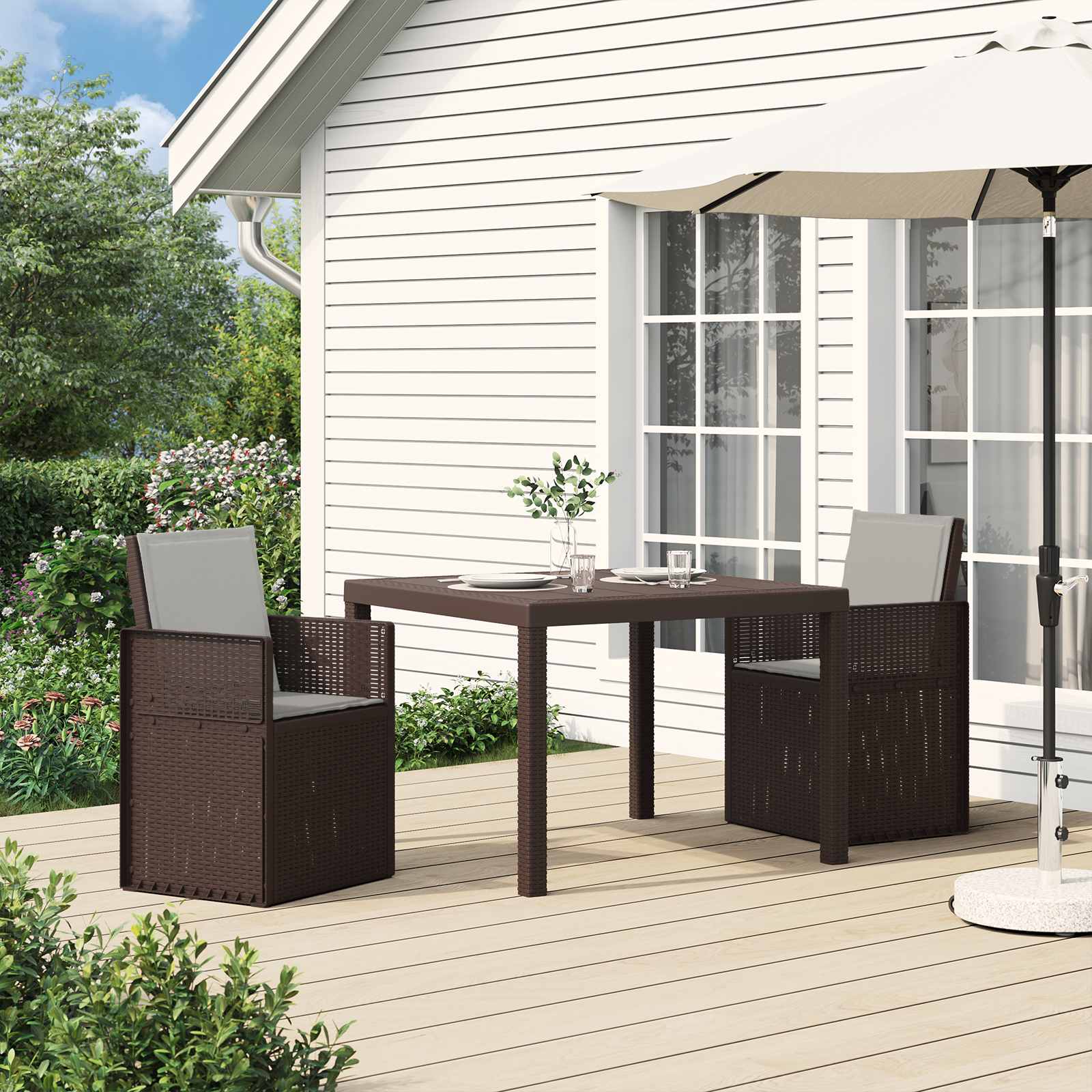 Tuin Eetstoelen 2 pcs Bruin en lichtgrijs PP is nu te koop bij PeponiXL, paradijselijk wonen!