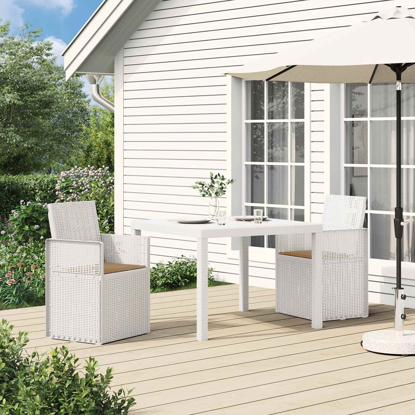 Tuin Eetstoelen 2 pcs Wit en Taupe PP is nu te koop bij PeponiXL, paradijselijk wonen!