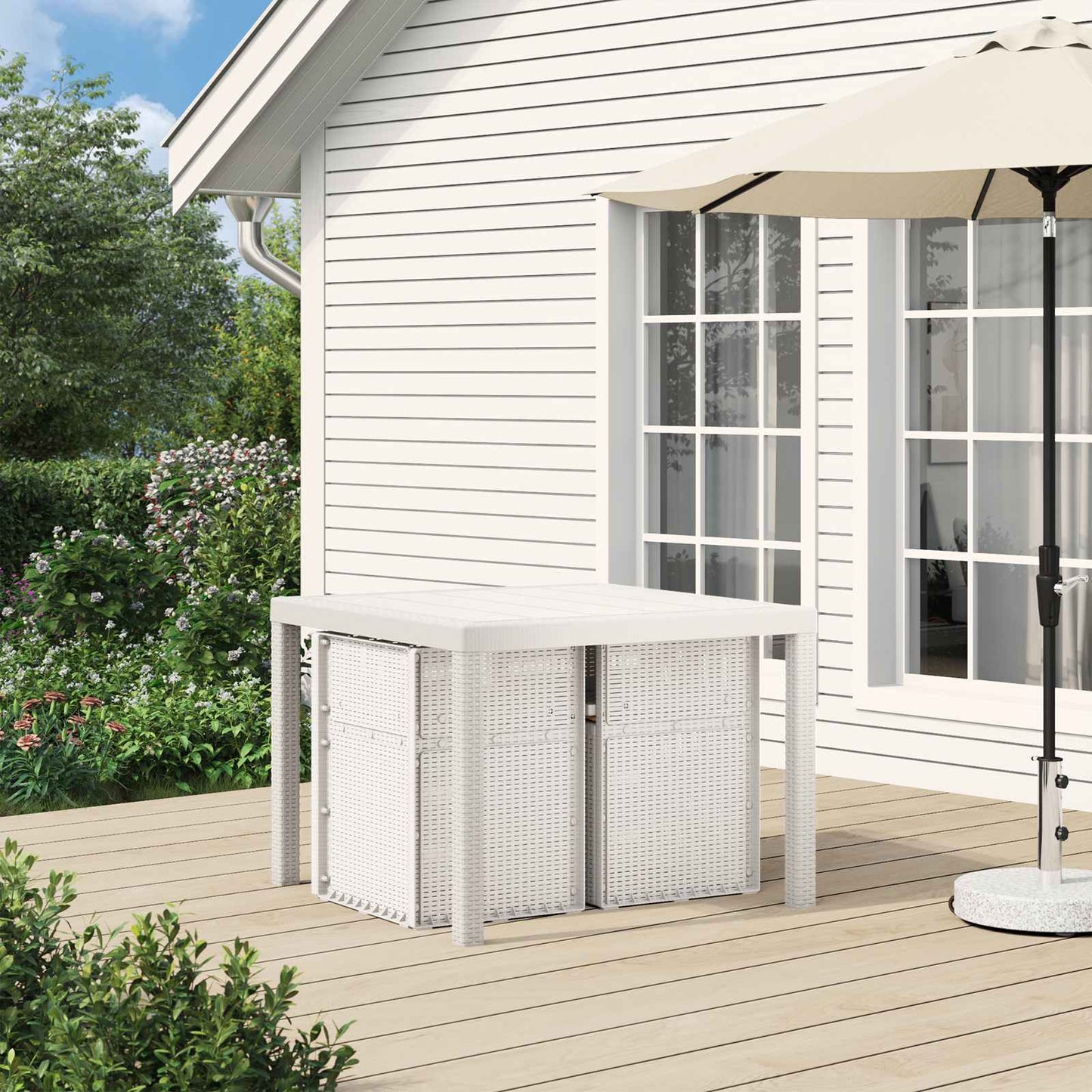 Tuin Eetstoelen 2 pcs Wit en Taupe PP is nu te koop bij PeponiXL, paradijselijk wonen!