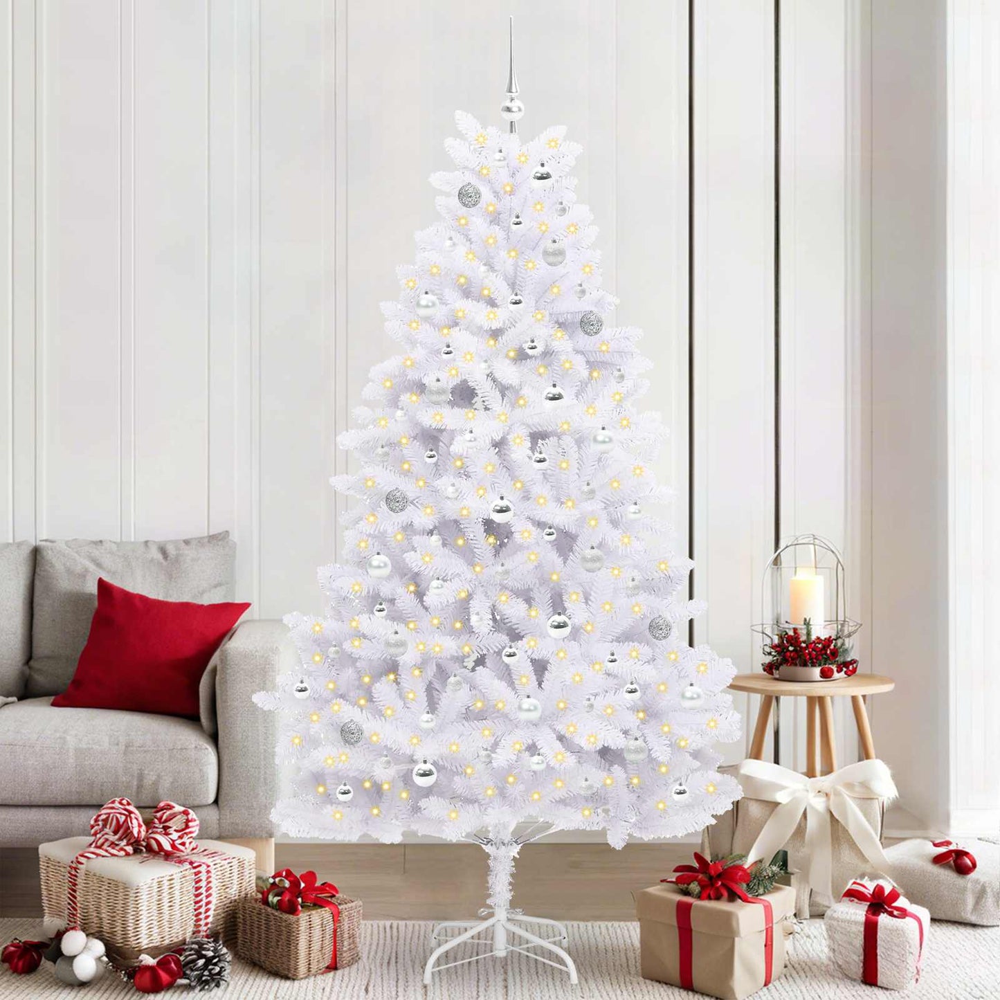 Kunstmatige Inklapbare Kerstboom Wit 210 cm PVC en staal is nu te koop bij PeponiXL, paradijselijk wonen!