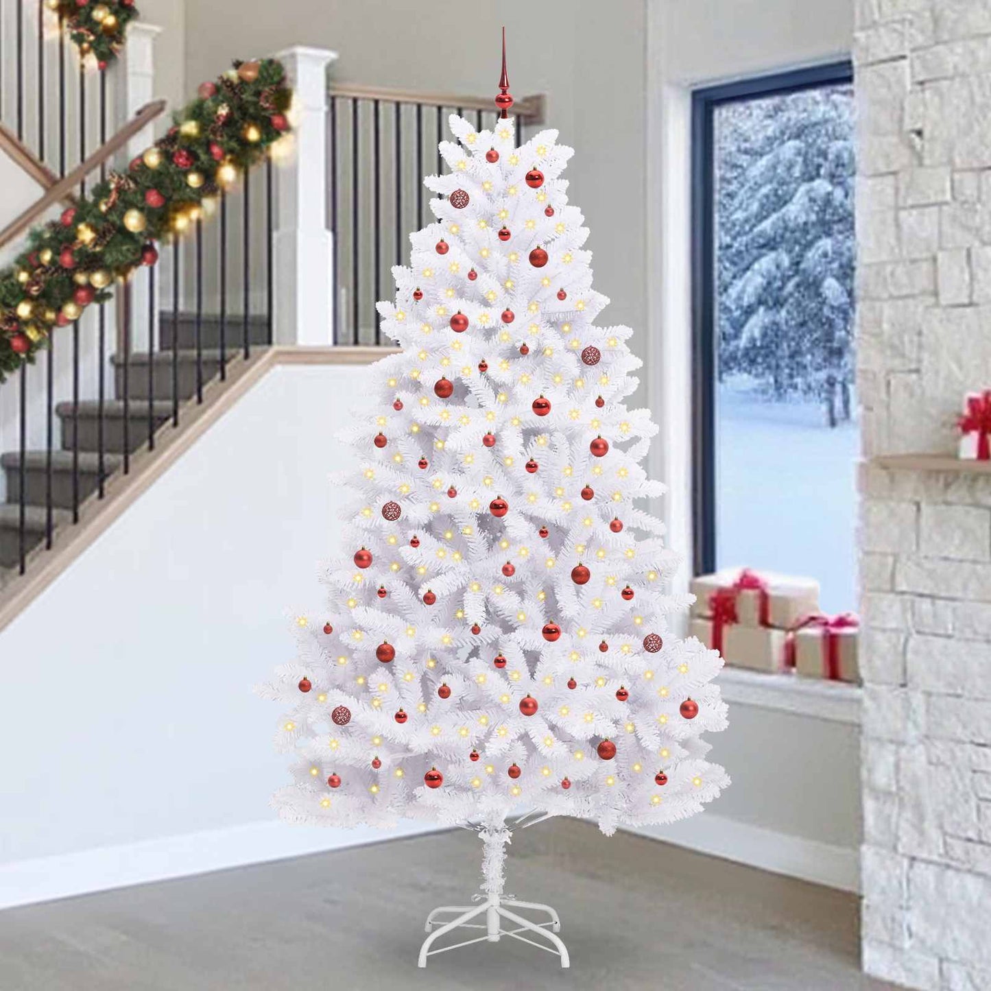 Kunstmatige Inklapbare Kerstboom Wit 270 cm PVC en staal is nu te koop bij PeponiXL, paradijselijk wonen!