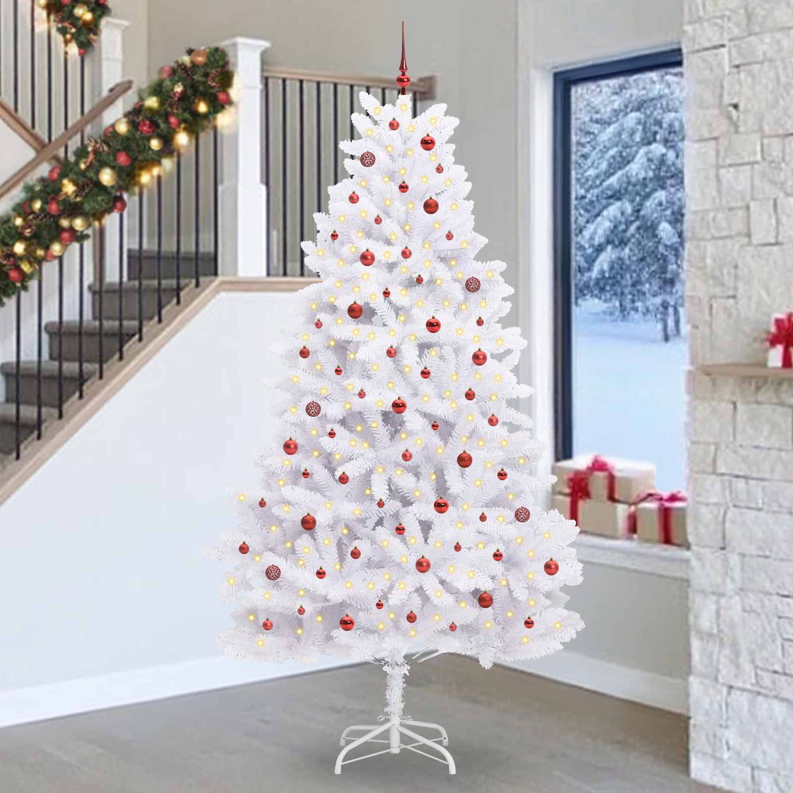 Kunstmatige Inklapbare Kerstboom Wit 270 cm PVC en staal is nu te koop bij PeponiXL, paradijselijk wonen!
