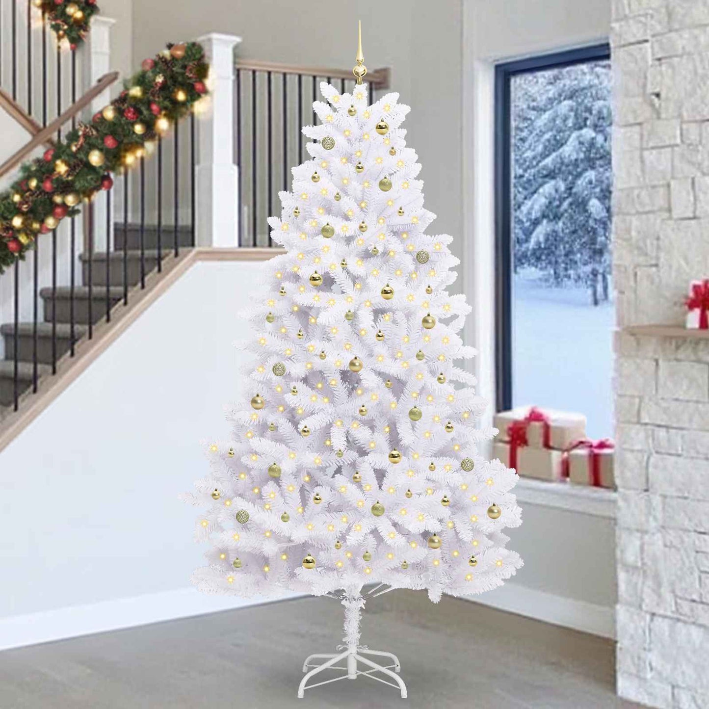 Kunstmatige Inklapbare Kerstboom Wit 270 cm PVC en staal is nu te koop bij PeponiXL, paradijselijk wonen!