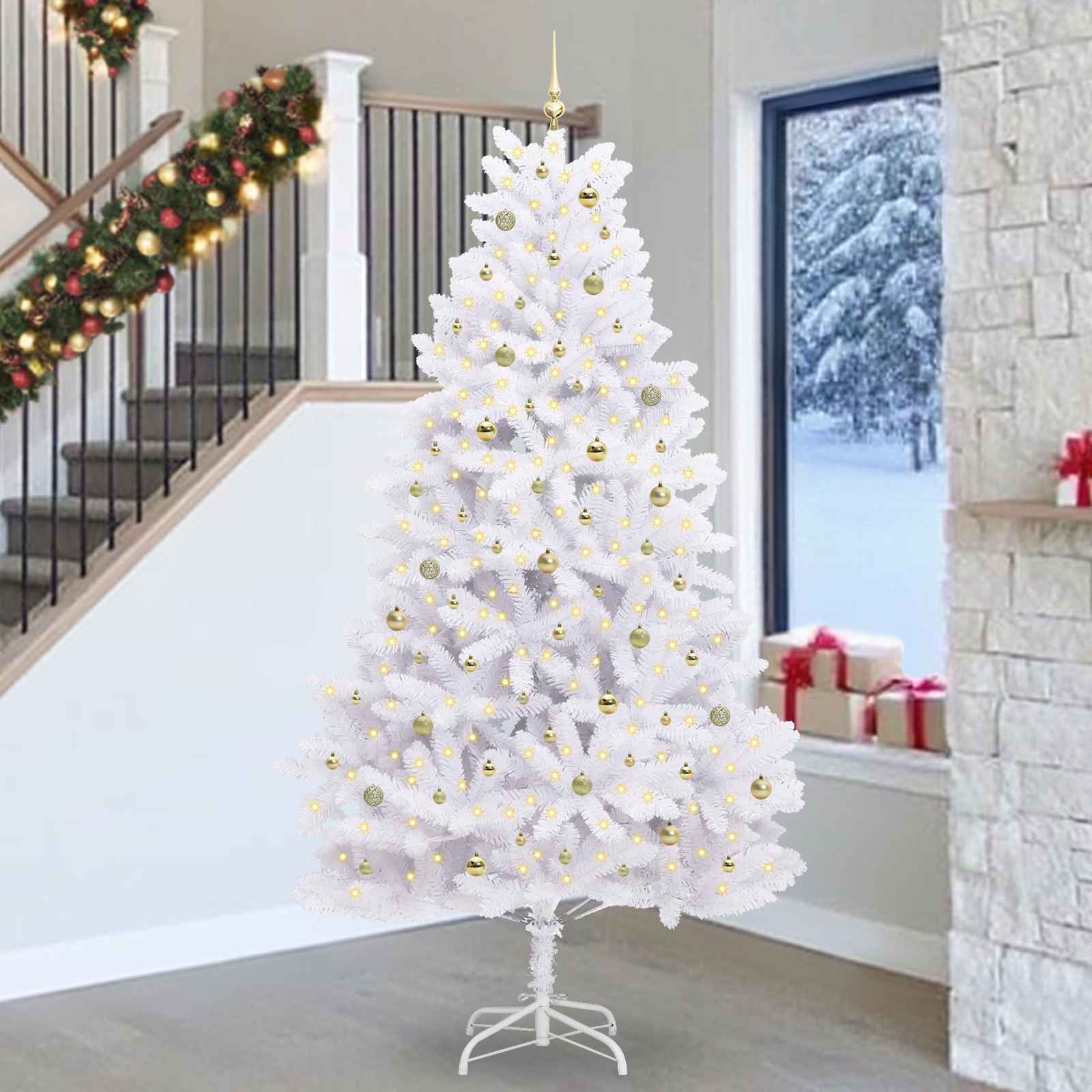 Kunstmatige Inklapbare Kerstboom Wit 270 cm PVC en staal is nu te koop bij PeponiXL, paradijselijk wonen!