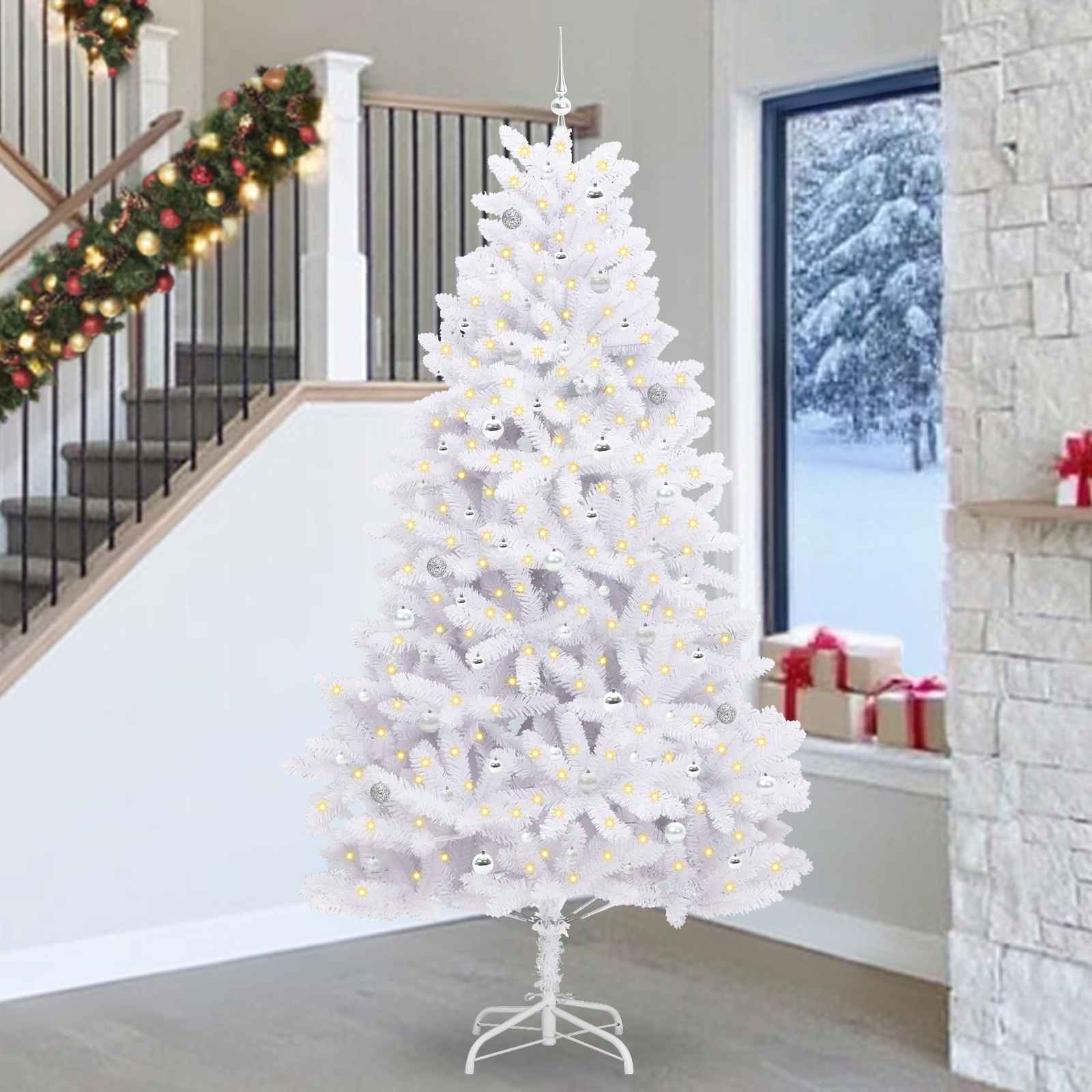 Kunstmatige Inklapbare Kerstboom Wit 270 cm PVC en staal is nu te koop bij PeponiXL, paradijselijk wonen!