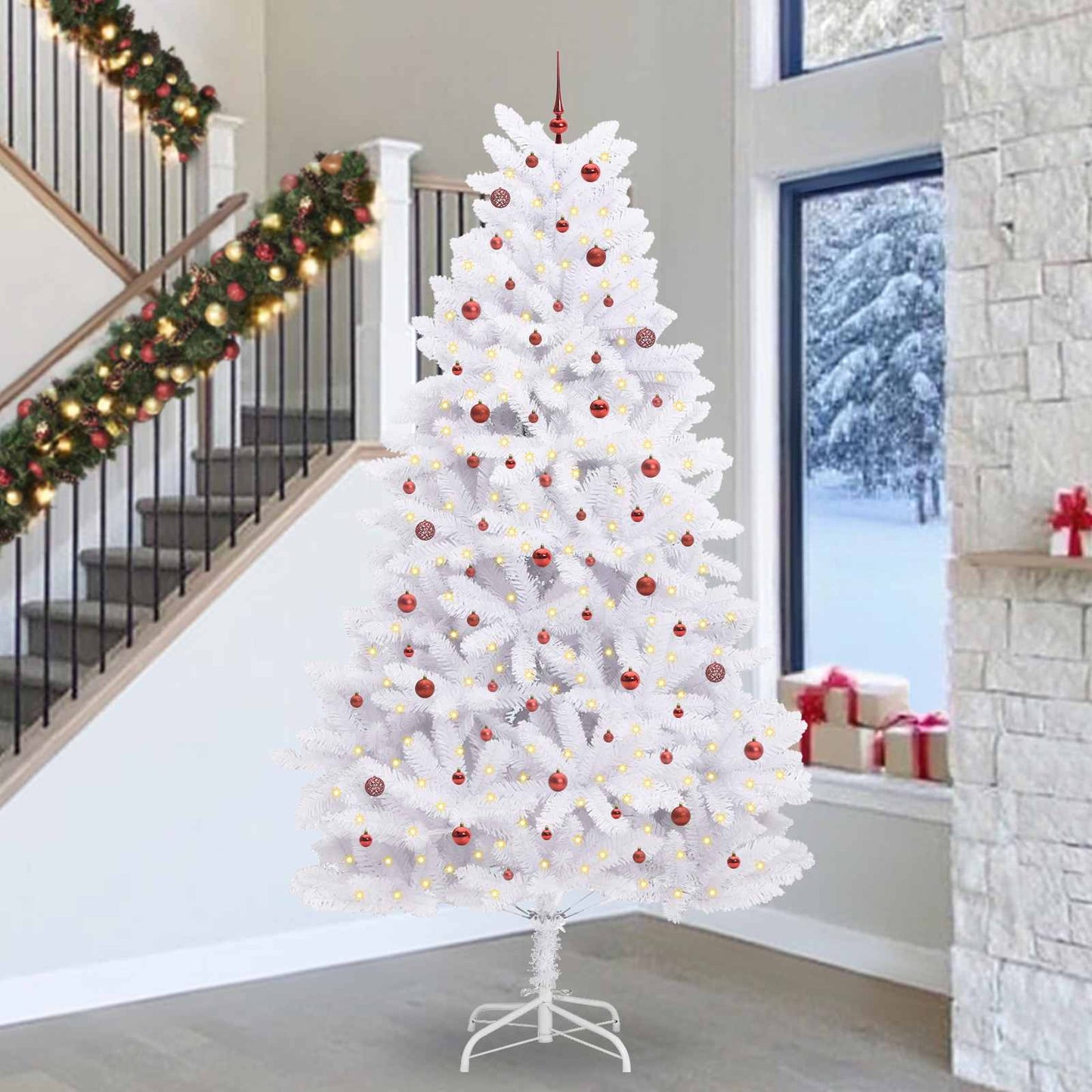 Kunstmatige Inklapbare Kerstboom Wit 300 cm PVC en staal is nu te koop bij PeponiXL, paradijselijk wonen!