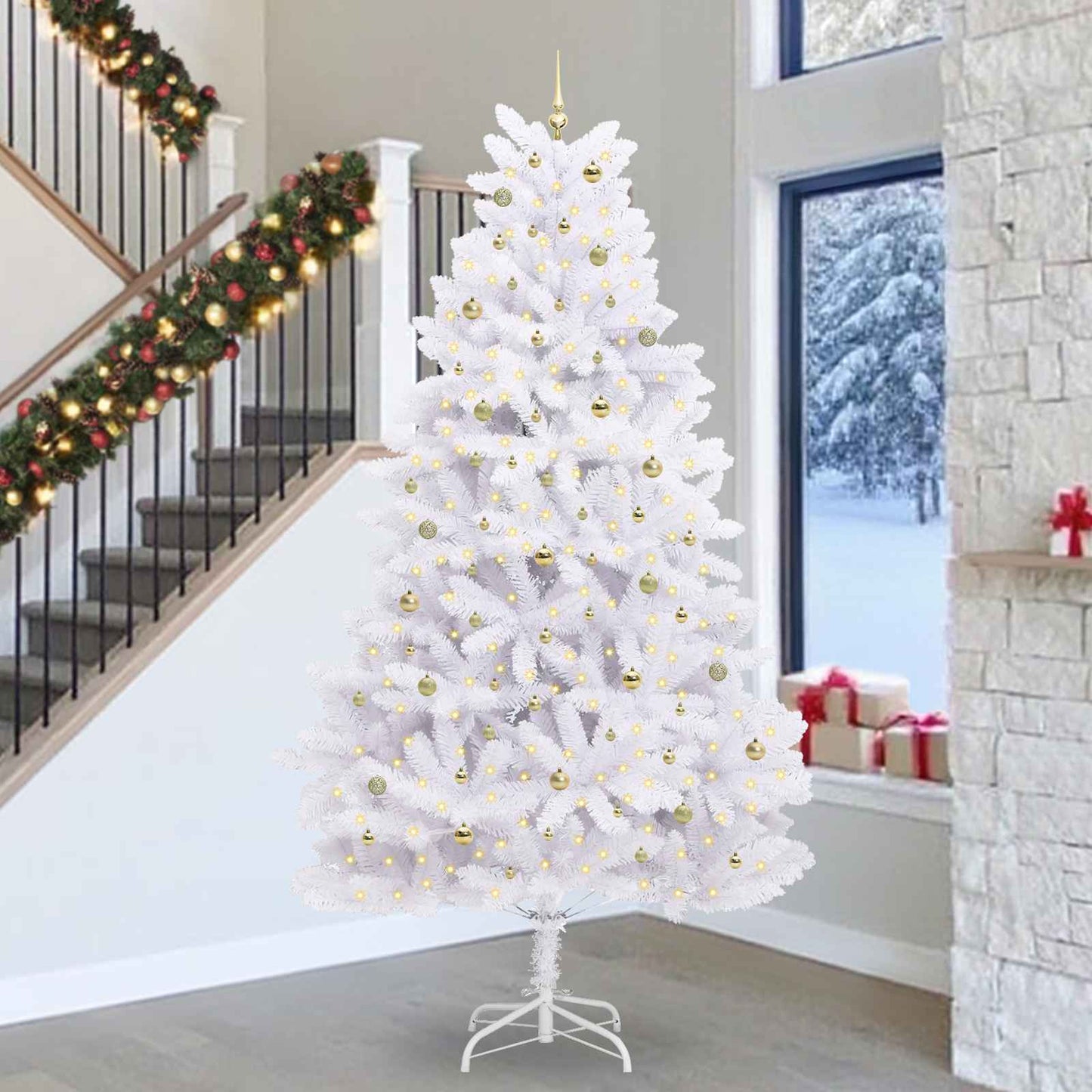 Kunstmatige Inklapbare Kerstboom Wit 300 cm PVC en staal is nu te koop bij PeponiXL, paradijselijk wonen!