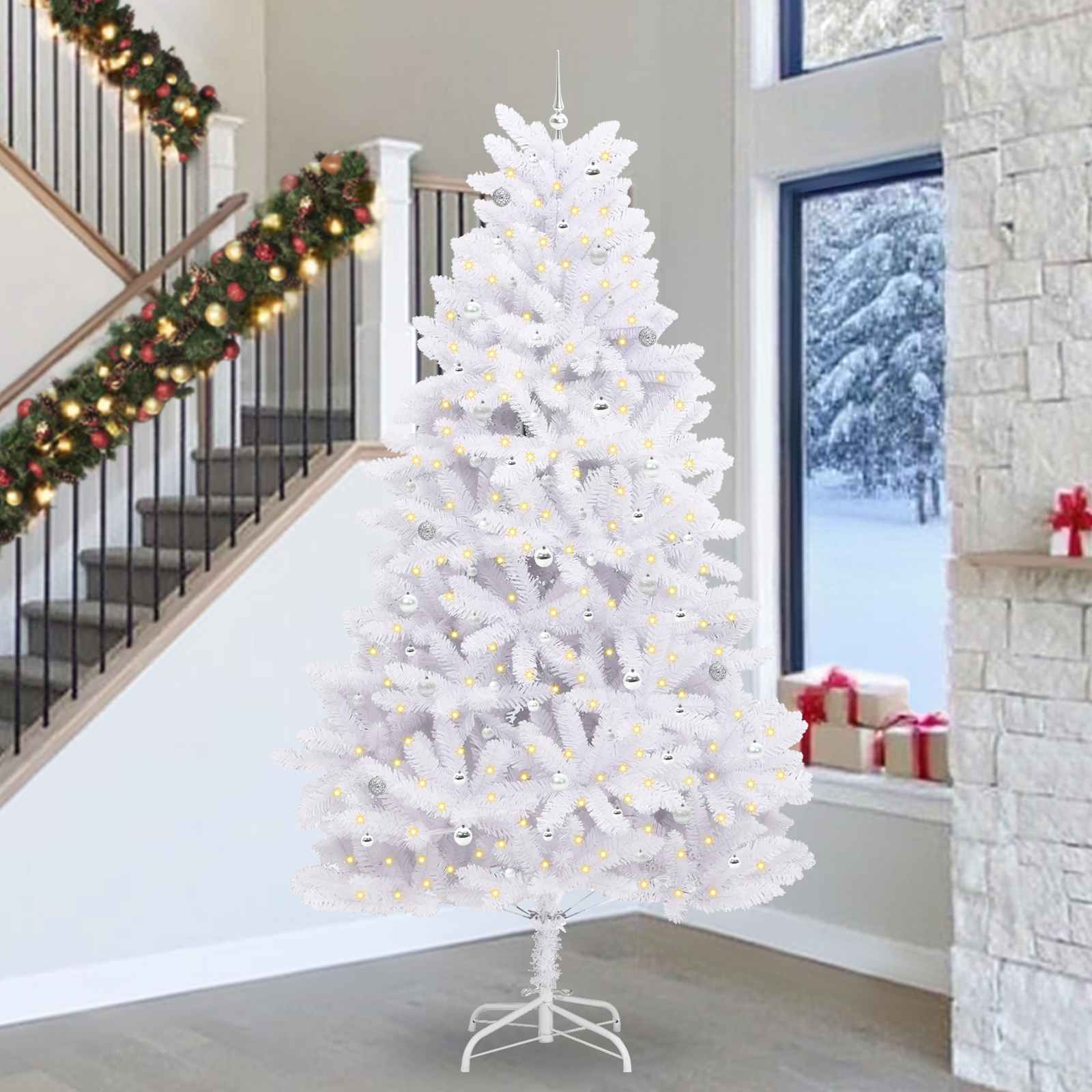 Kunstmatige Inklapbare Kerstboom Wit 300 cm PVC en staal is nu te koop bij PeponiXL, paradijselijk wonen!