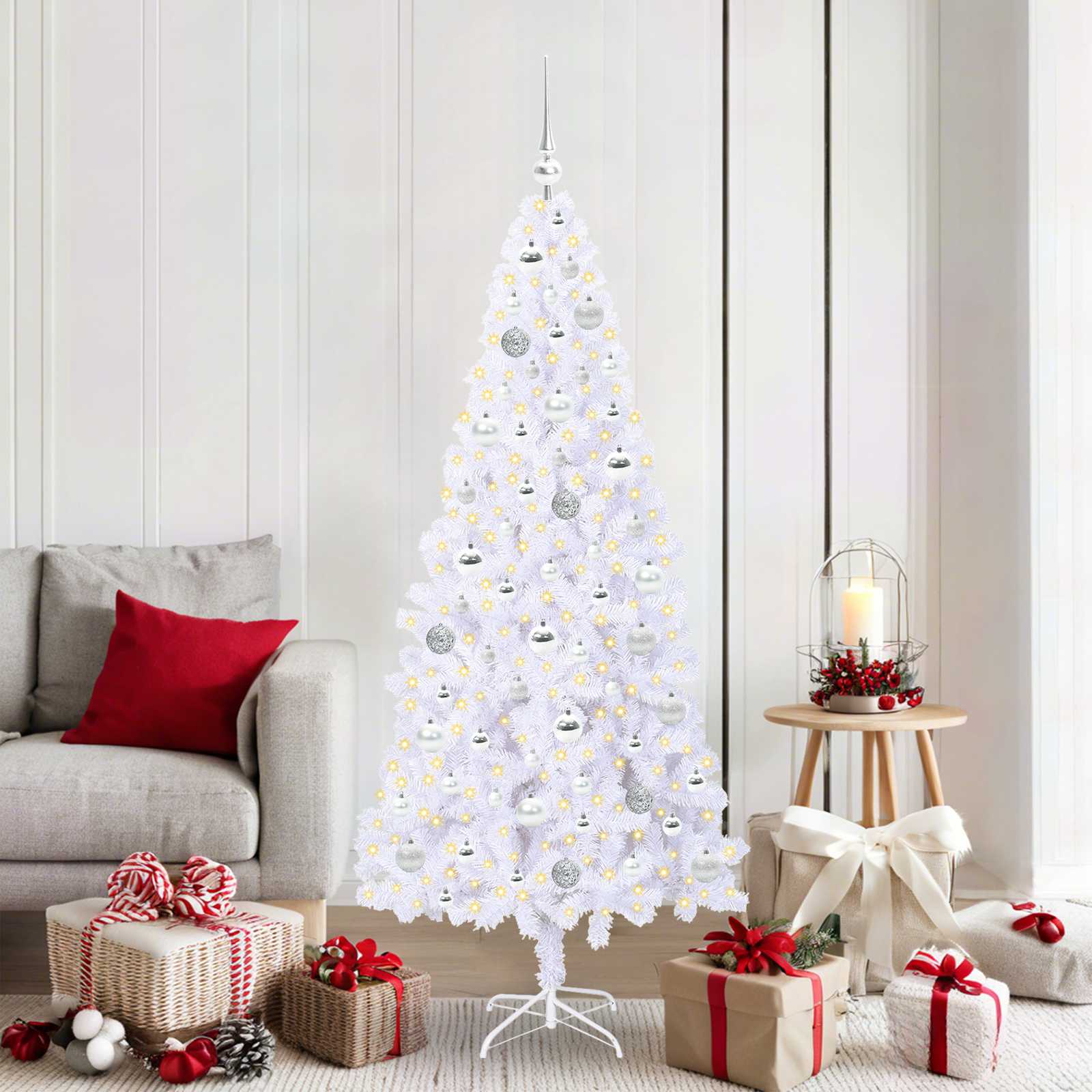 Kunstkerstboom met 300 LED Wit 180 cm PVC en staal is nu te koop bij PeponiXL, paradijselijk wonen!
