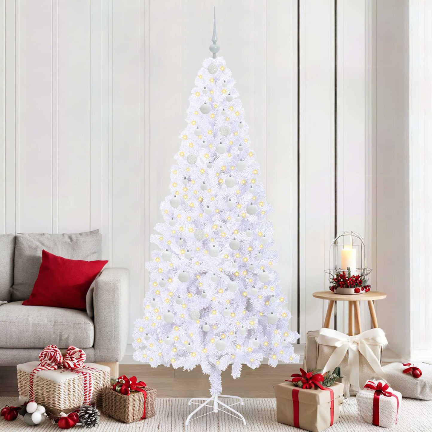 Kunstkerstboom met 300 LED Wit 210 cm PVC en staal is nu te koop bij PeponiXL, paradijselijk wonen!