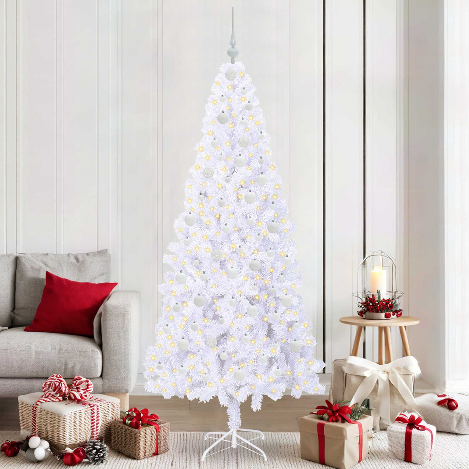 Kunstkerstboom met 300 LED Wit 210 cm PVC en staal is nu te koop bij PeponiXL, paradijselijk wonen!