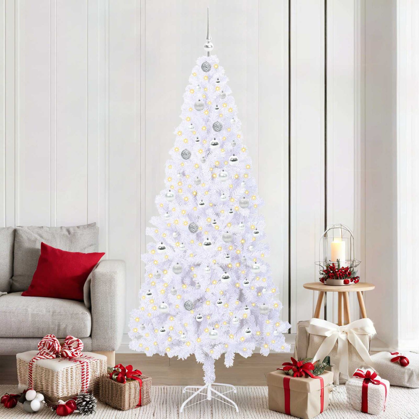 Kunstkerstboom met 300 LED Wit 210 cm PVC en staal is nu te koop bij PeponiXL, paradijselijk wonen!