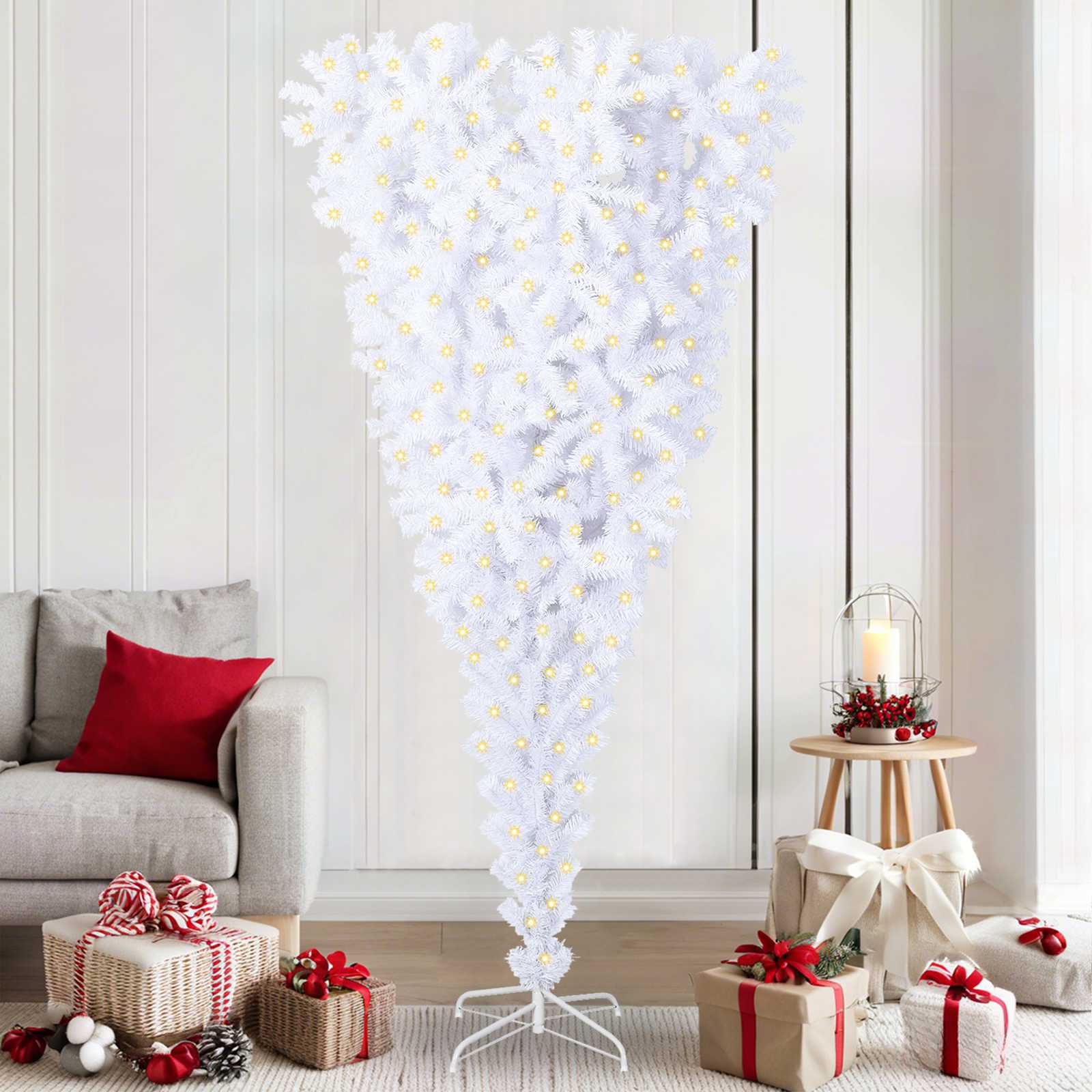 Kunstkerstboom met 300 LED Wit 210 cm PVC en staal is nu te koop bij PeponiXL, paradijselijk wonen!