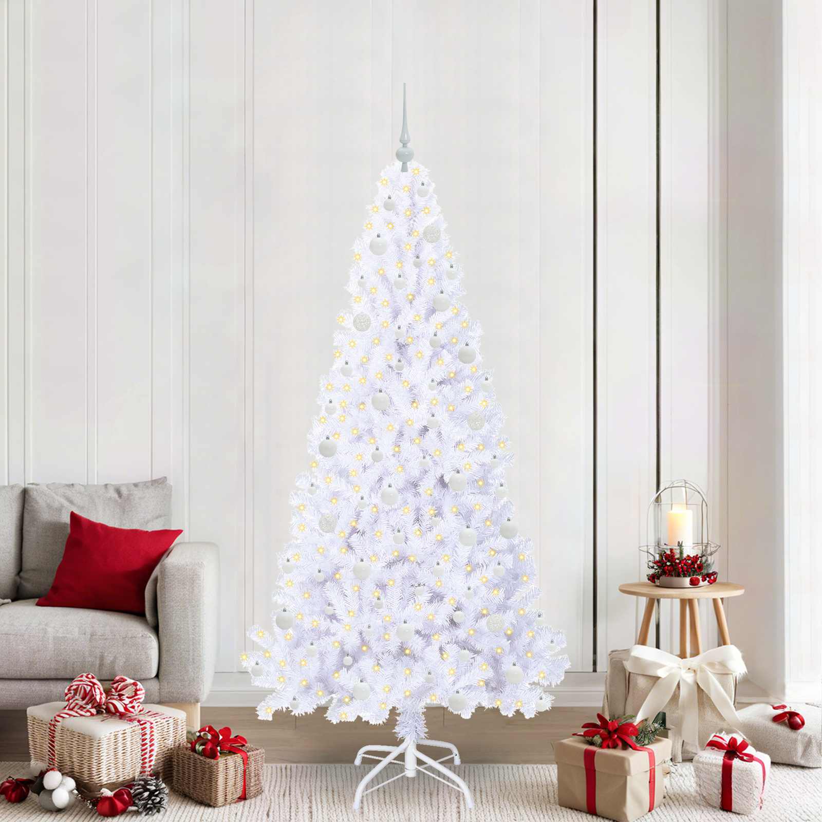Kunstkerstboom met 300 LED Wit 210 cm PVC en staal is nu te koop bij PeponiXL, paradijselijk wonen!