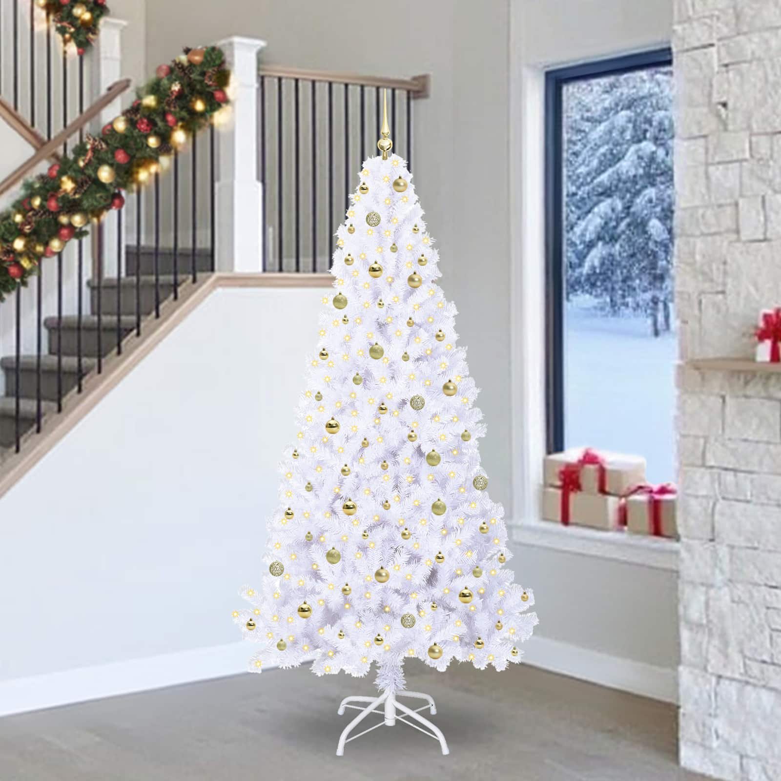 Kunstkerstboom met 300 LED Wit 240 cm PVC en staal is nu te koop bij PeponiXL, paradijselijk wonen!