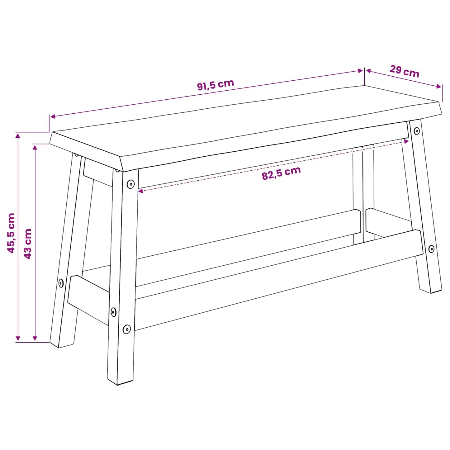 Eetbank EKAI Wit 91,5 x 29 x 45,5 cm Massief grenenhout is nu te koop bij PeponiXL, paradijselijk wonen!