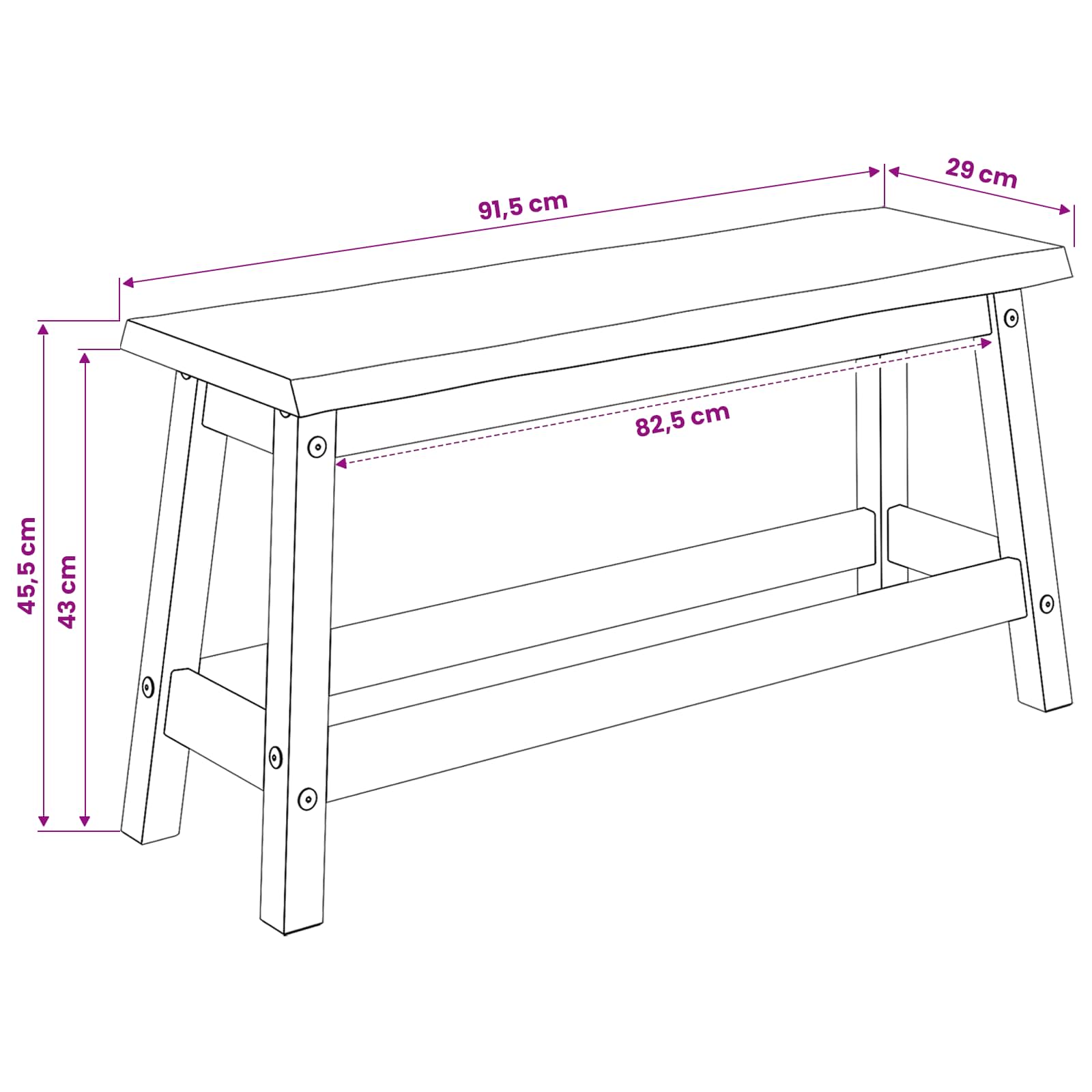 Eetbank EKAI Wit 91,5 x 29 x 45,5 cm Massief grenenhout is nu te koop bij PeponiXL, paradijselijk wonen!