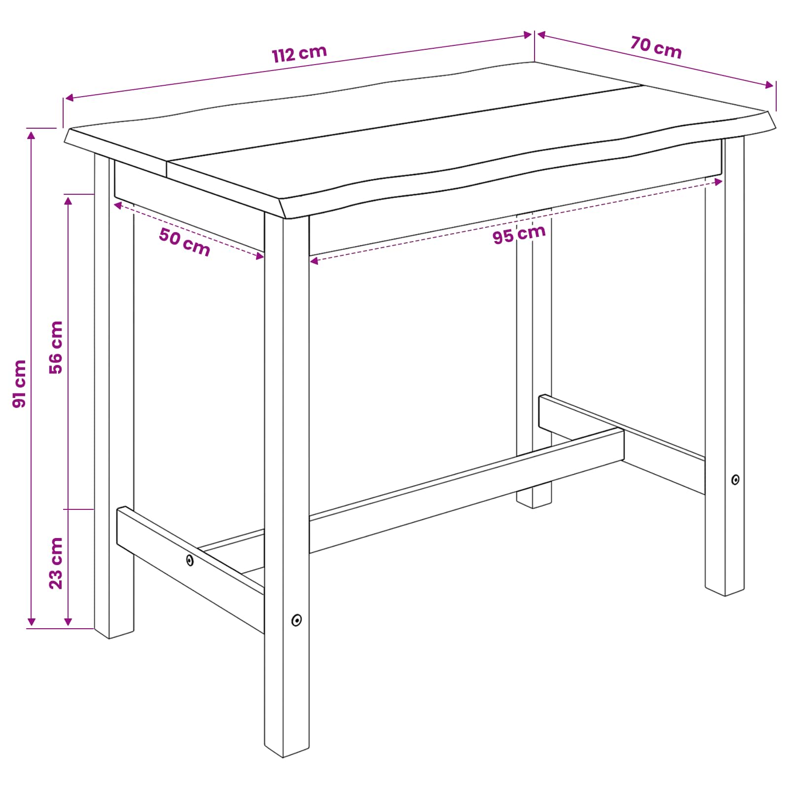 Hoge bartafel EKAI Zwart 112 x 70 x 91 cm Massief grenenhout is nu te koop bij PeponiXL, paradijselijk wonen!