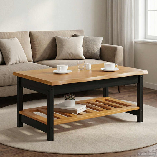 Salontafel EKAI Zwart 100 x 60 x 45,5 cm Massief grenenhout is nu te koop bij PeponiXL, paradijselijk wonen!