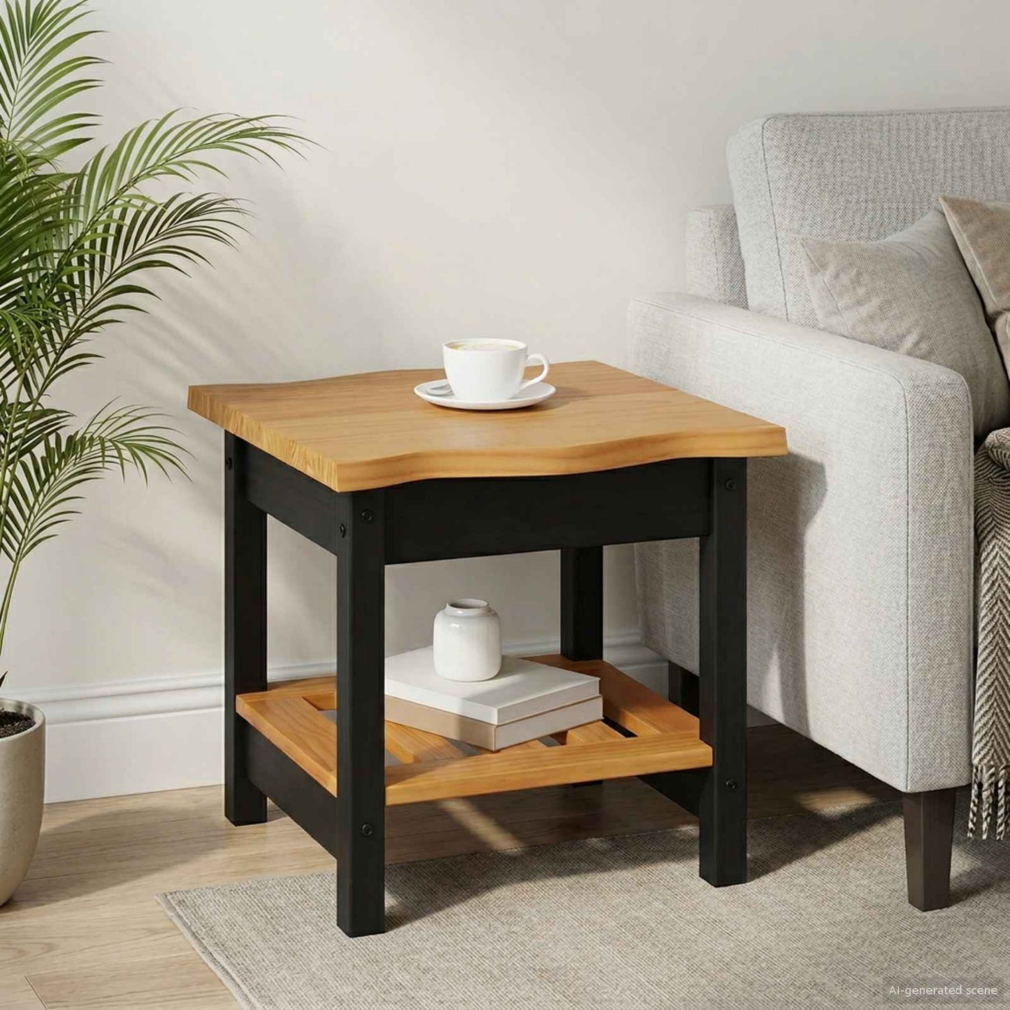 Bijzettafel EKAI Zwart 50 x 50 x 45,5 cm Massief grenenhout is nu te koop bij PeponiXL, paradijselijk wonen!