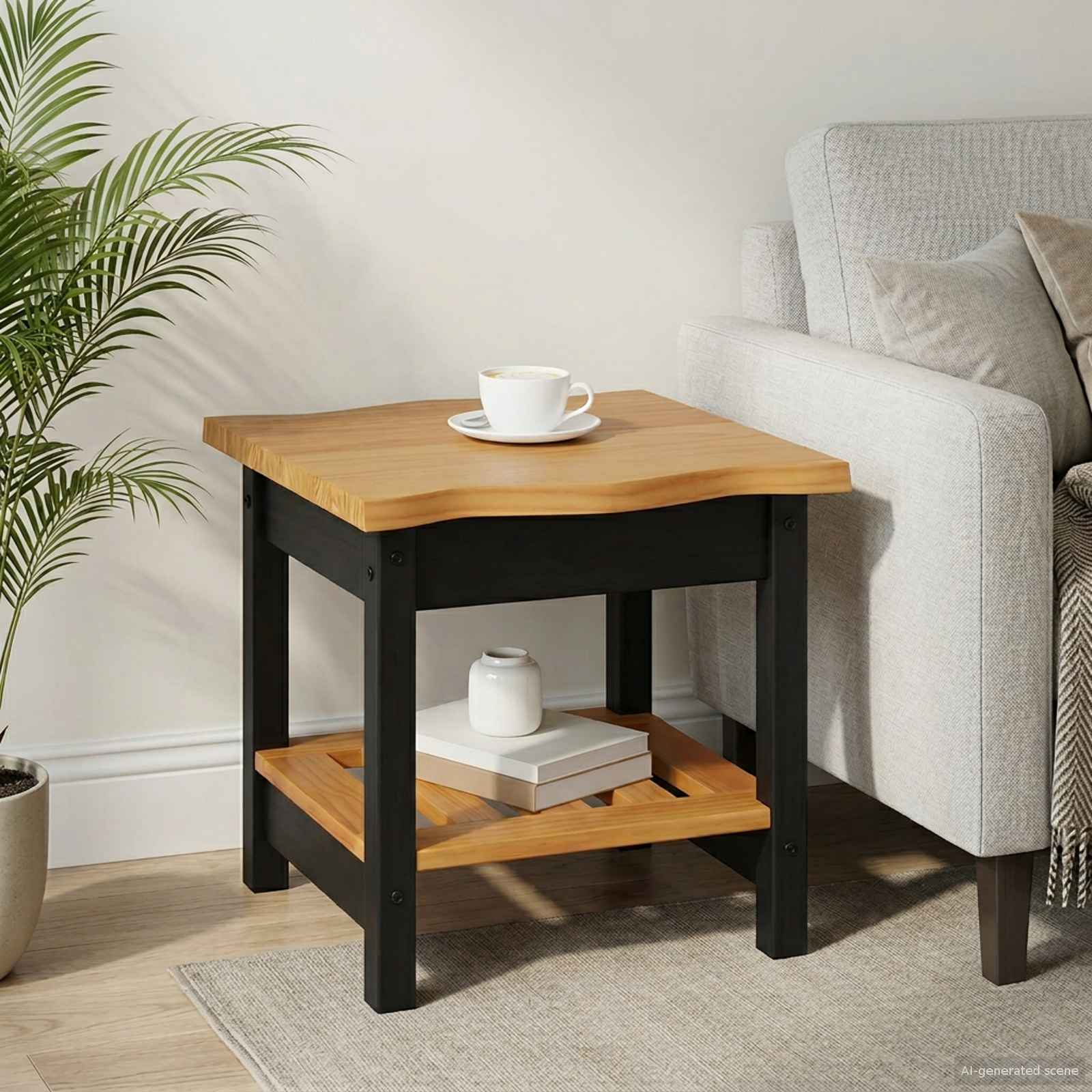 Bijzettafel EKAI Zwart 50 x 50 x 45,5 cm Massief grenenhout is nu te koop bij PeponiXL, paradijselijk wonen!