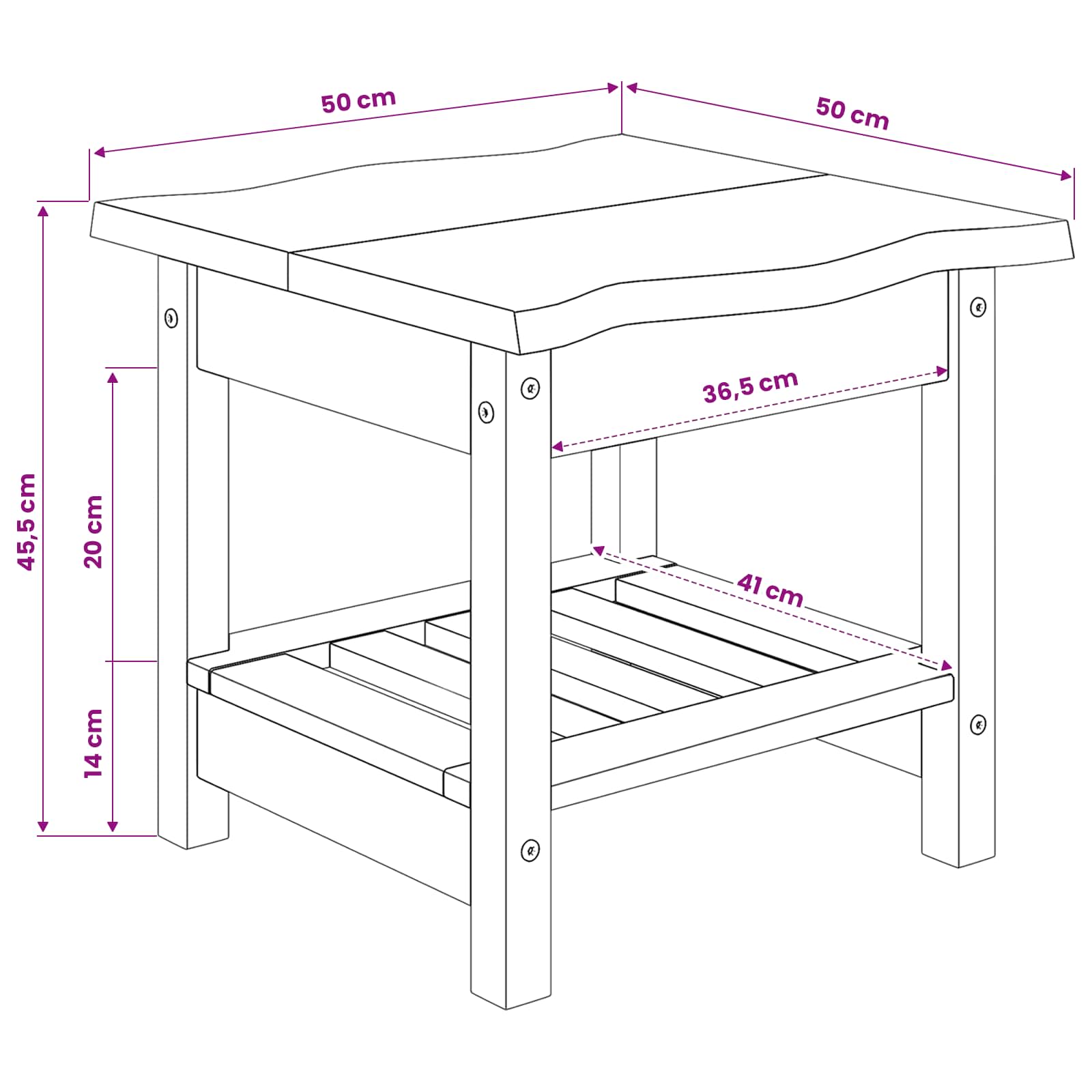 Bijzettafel EKAI Wit 50 x 50 x 45,5 cm Massief grenenhout is nu te koop bij PeponiXL, paradijselijk wonen!