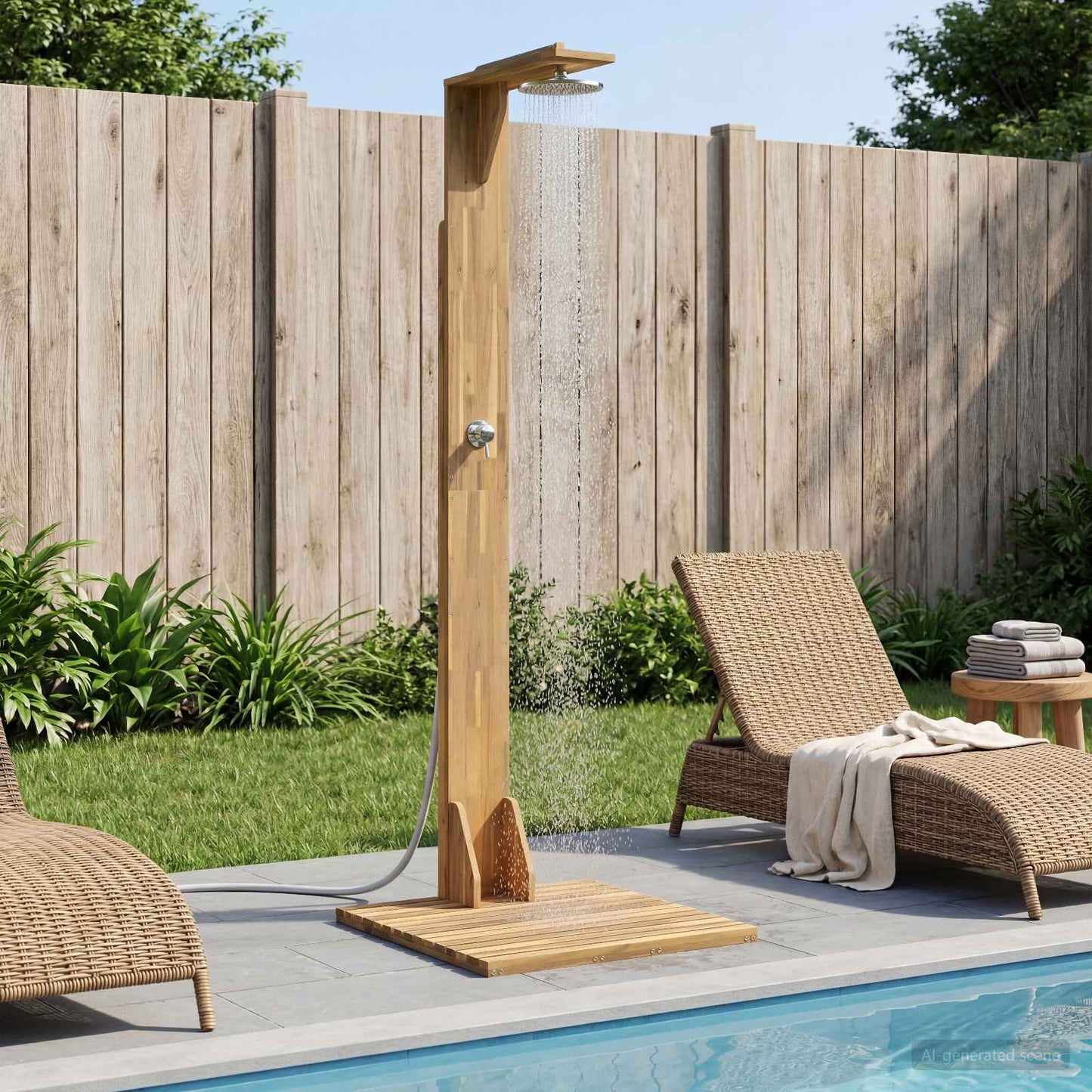 Buitendouche 219 cm Massief acaciahout en roestvrij staal Wit