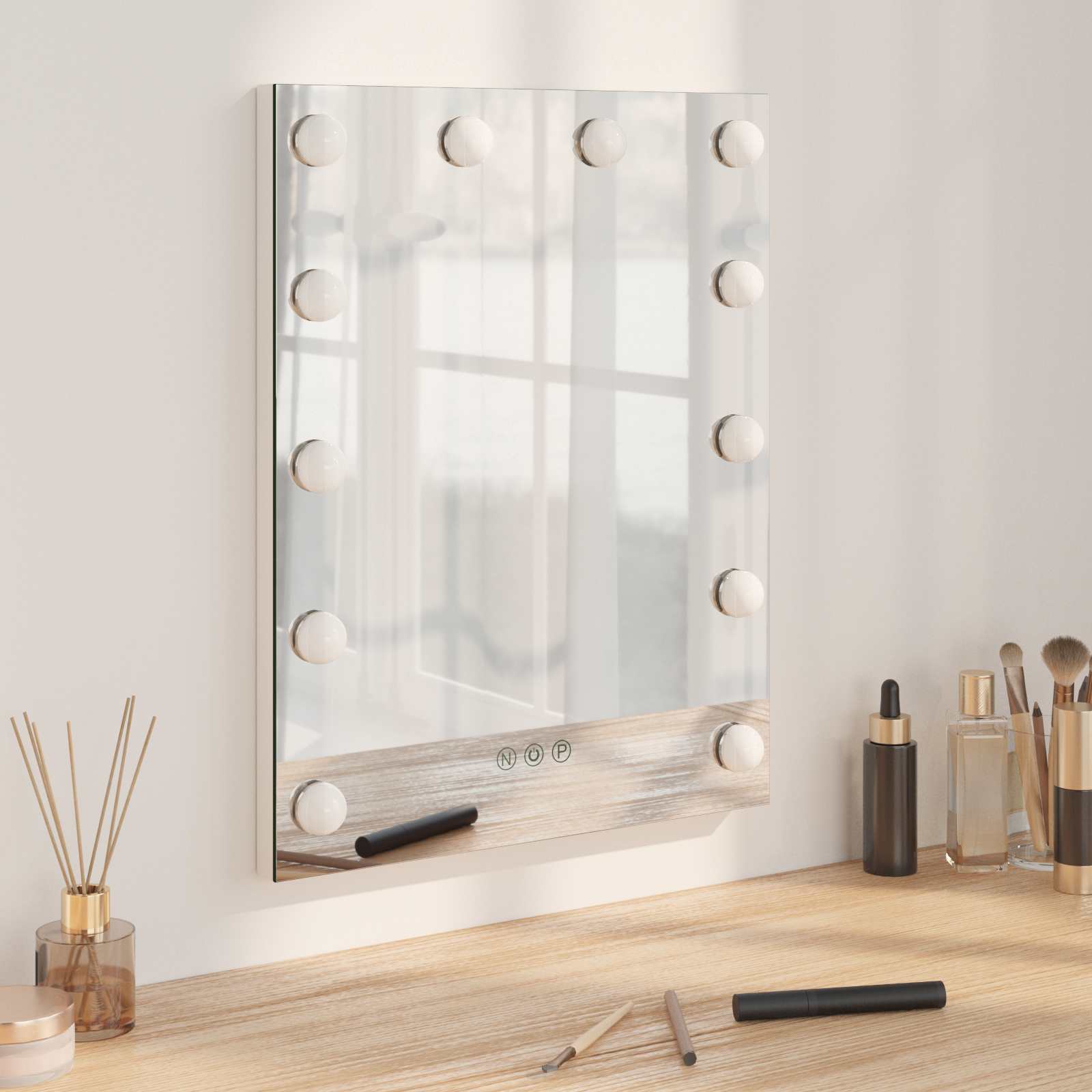 LED Make-up Spiegel Wit 44 x 10 x 53 cm Glas en Staal is nu te koop bij PeponiXL, paradijselijk wonen!