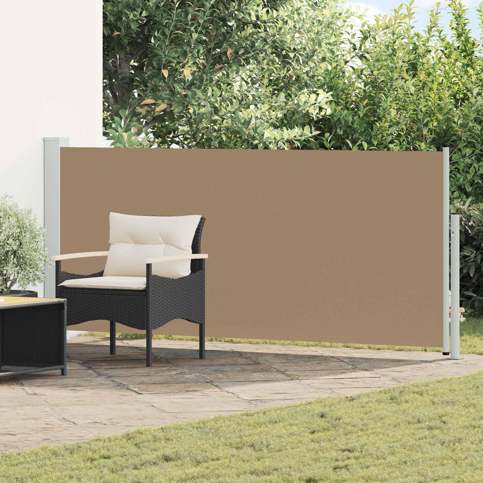 Uittrekbaar Zijscherm 117 x 500 cm Polyester Rechthoekig Taupe is nu te koop bij PeponiXL, paradijselijk wonen!