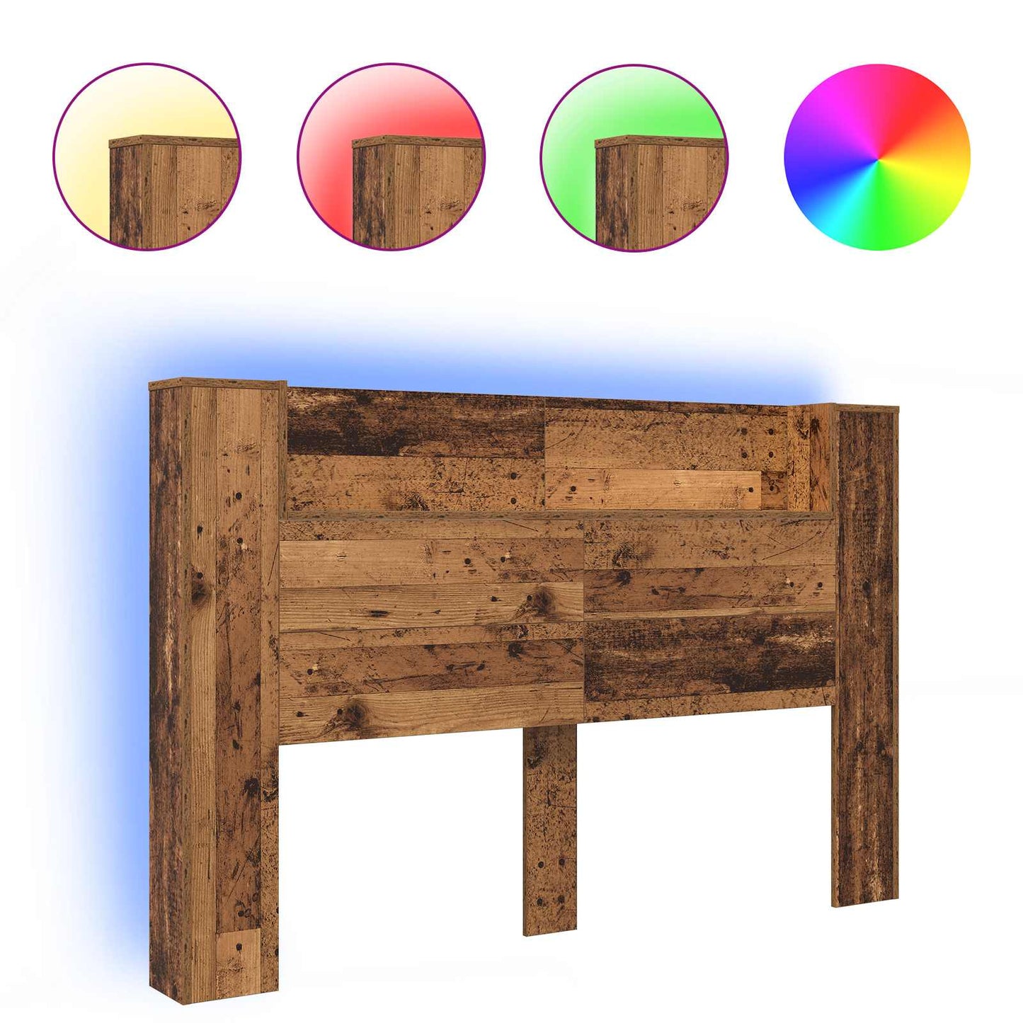 Hoofdbord met opbergruimte en LED Oud hout 160 cm Bewerkt hout is nu te koop bij PeponiXL, paradijselijk wonen!