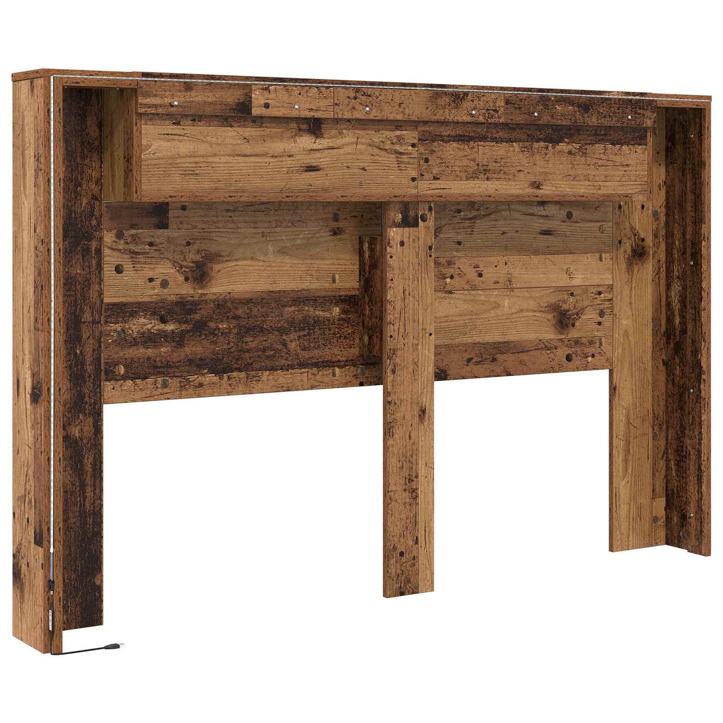 Hoofdbord met opbergruimte en LED Oud hout 160 cm Bewerkt hout is nu te koop bij PeponiXL, paradijselijk wonen!